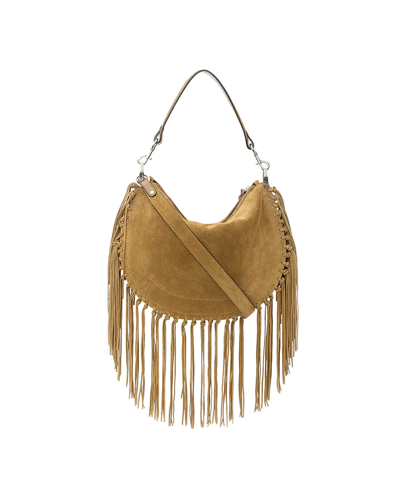 Isabel Marant 'oskan Soft' Brown Bag With Stud Decorations And Fringed Edge In Suede Woman - Brown