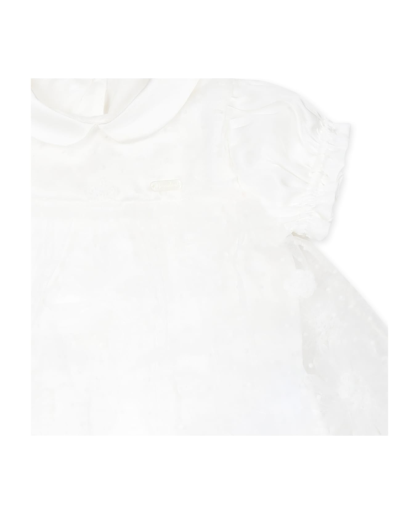 Monnalisa White Suit For Baby Girl With Polka Dots - White
