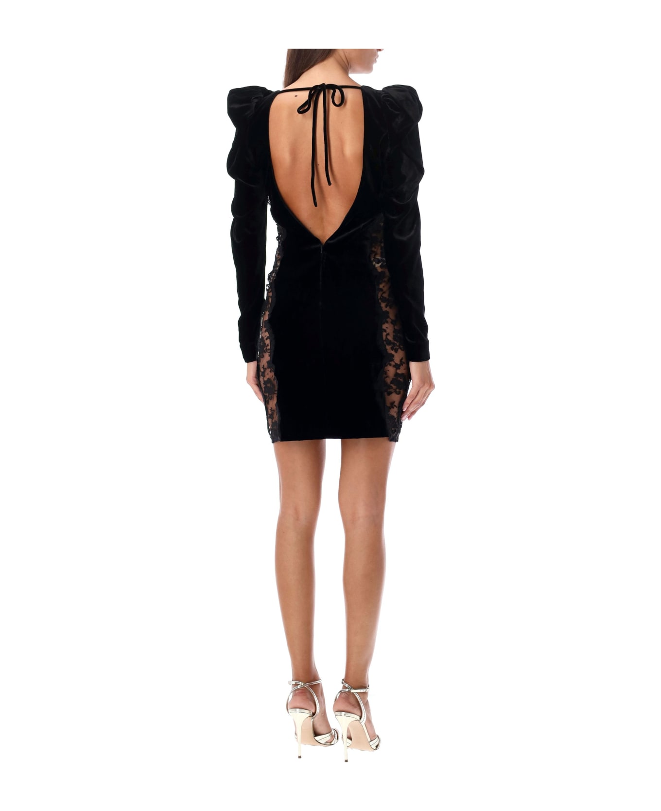 Alessandra Rich Open Back Velvet Mini Dress - BLACK