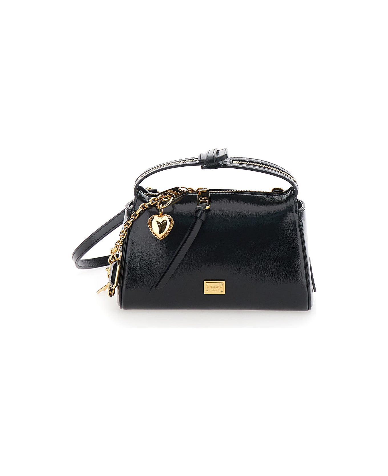 Dolce & Gabbana 'vittoria' Black Mini Handbag With Adjustable And Removable Shoulder Strap And Charm On The Front In Leather Woman - Black