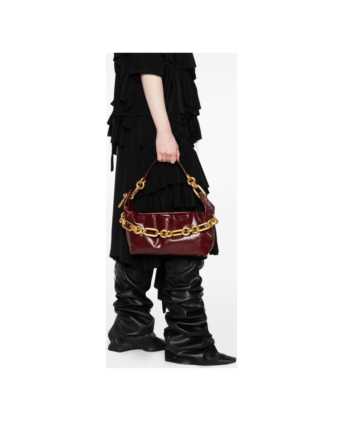 Balmain Sync Medium Leather Shoulder Bag - Bordeaux