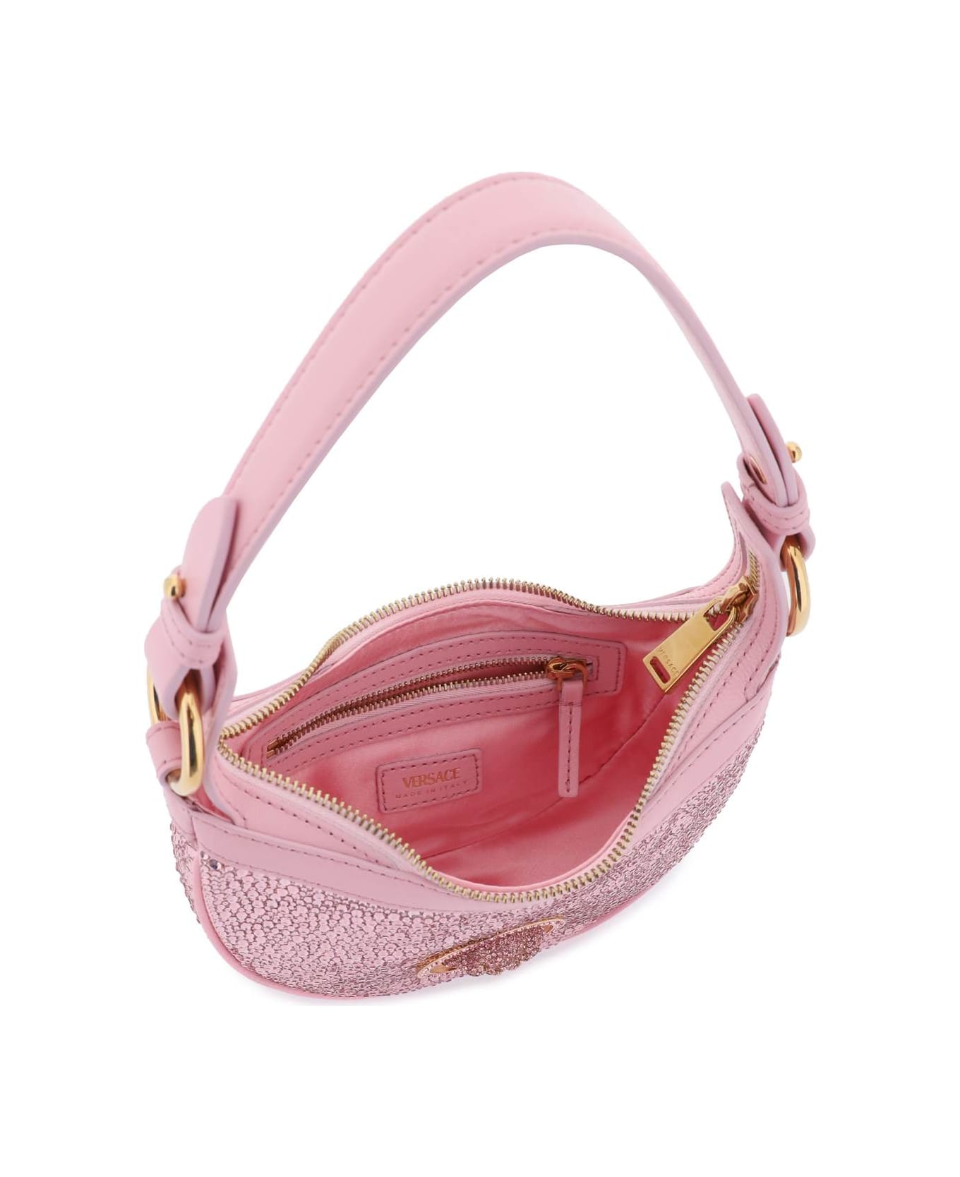 Versace Repeat Mini Hobo Bag With Crystals - PALE PINK VERSACE GOLD (Pink)