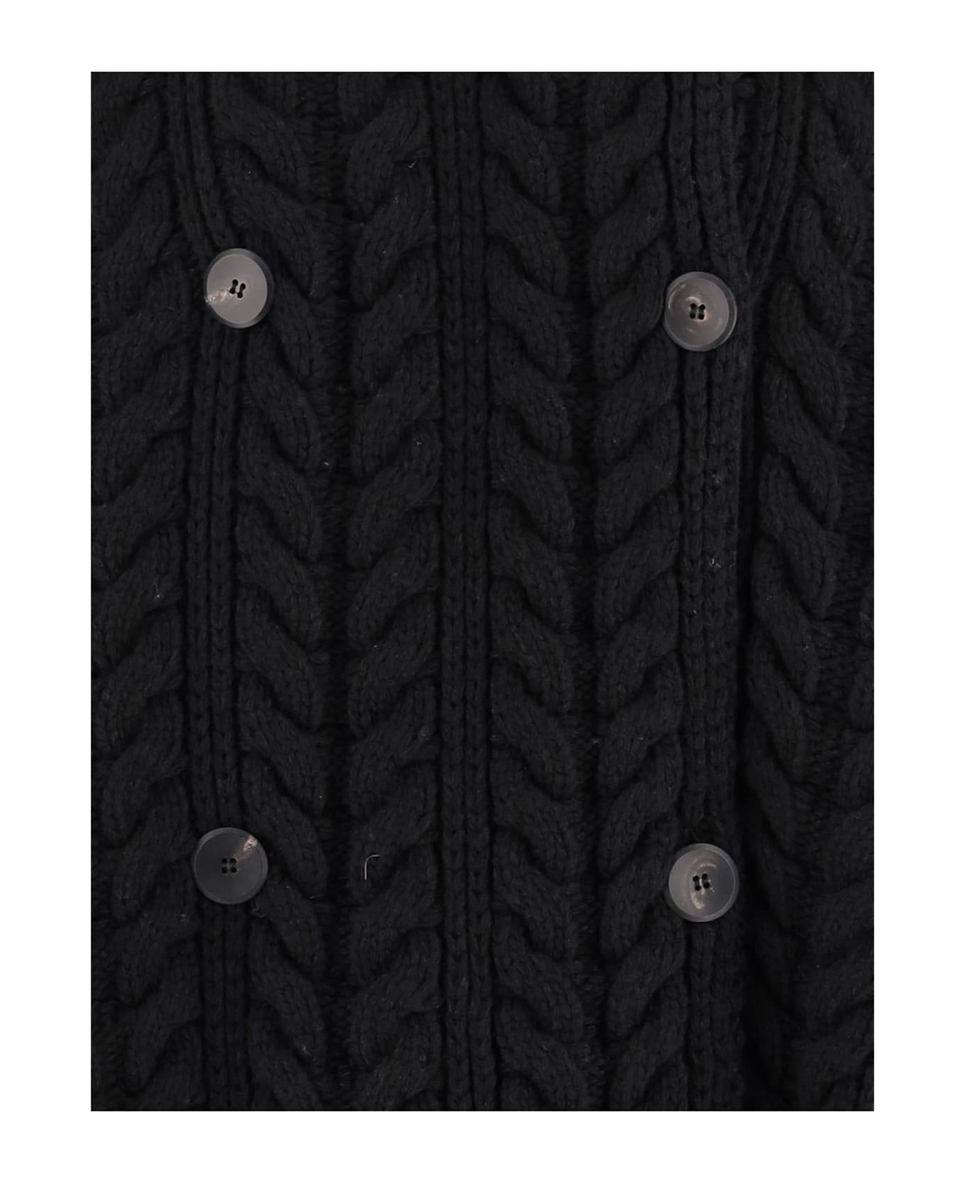 Sa Su Phi Double-breasted Wool And Cashmere Jacket With Cable Knit - Black
