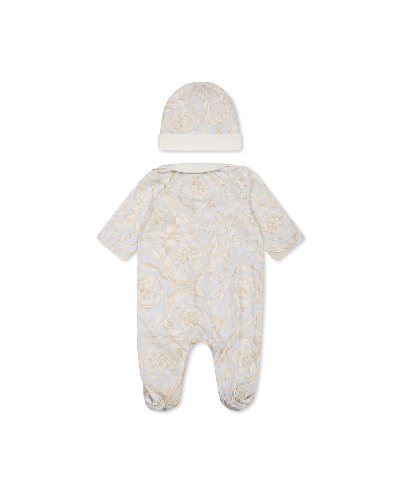 Versace Light Blue Babygrow Set For Baby Boy With Baroque Print - Light Blue