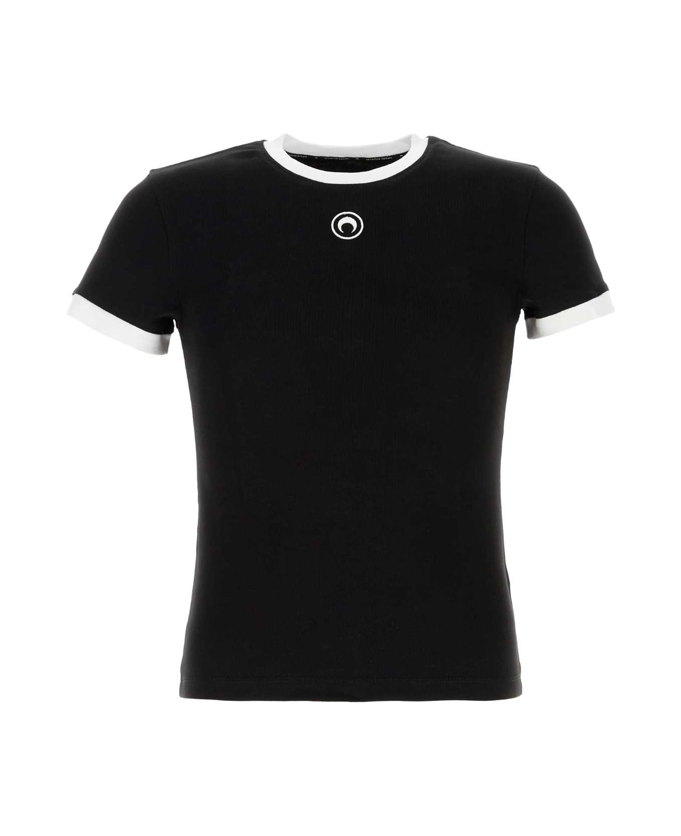 Marine Serre Black Cotton T-shirt - BLACKWHITE