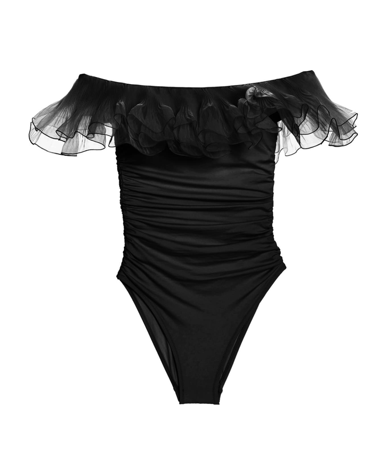 Giambattista Valli One-piece Off-the-shoulder Ruffles Swimsuit - Black  