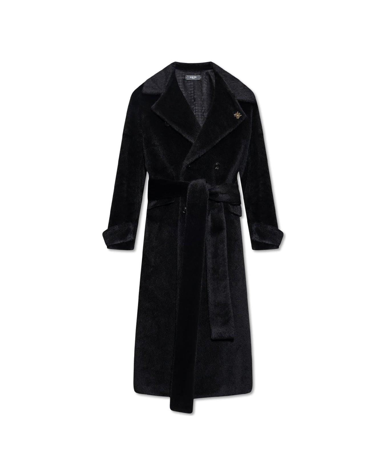 AMIRI Logo Plaque Belted Coat - BLACK