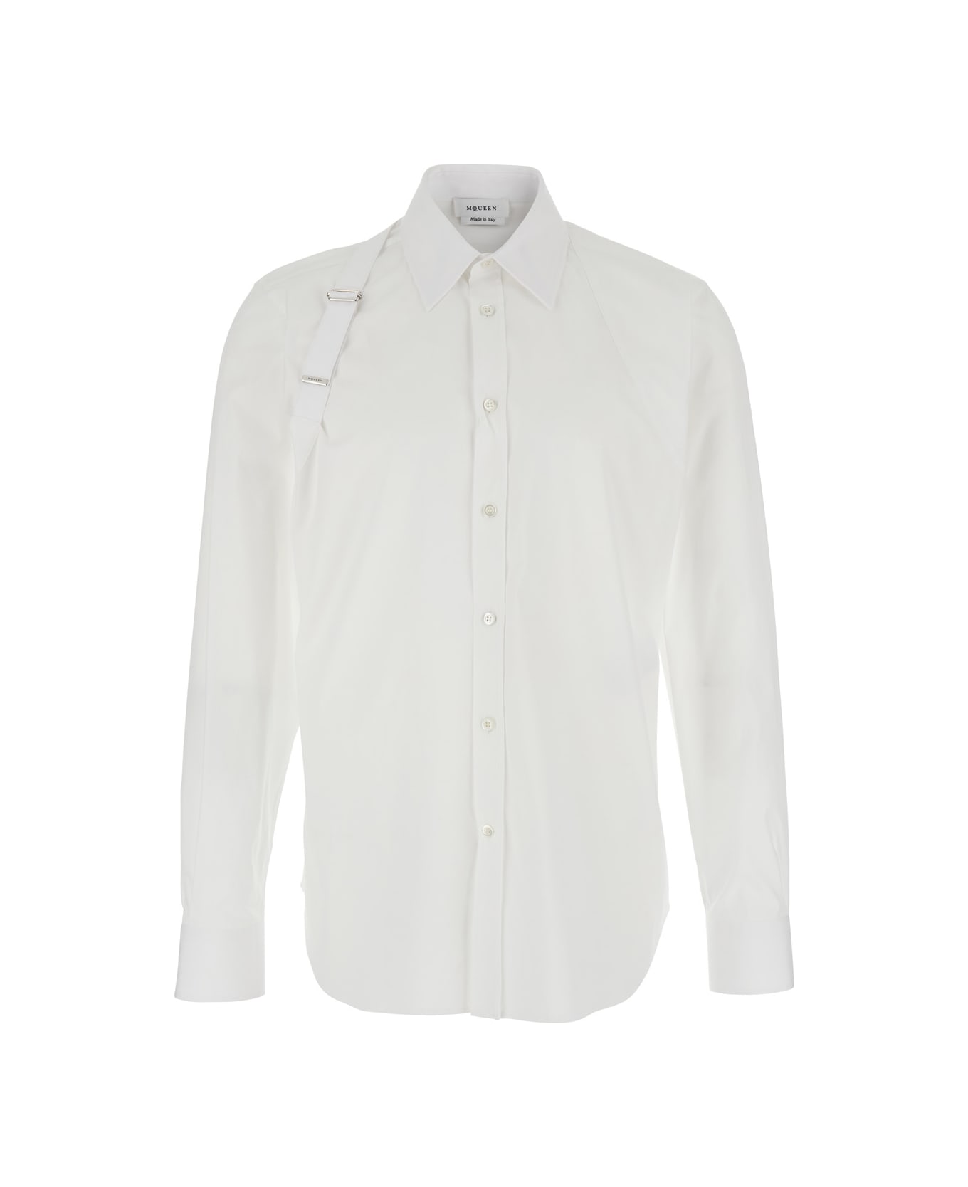Alexander McQueen 'harness' White Shirt With Clasic Collar And Strap Detail On The Sleeve In Cotton Man