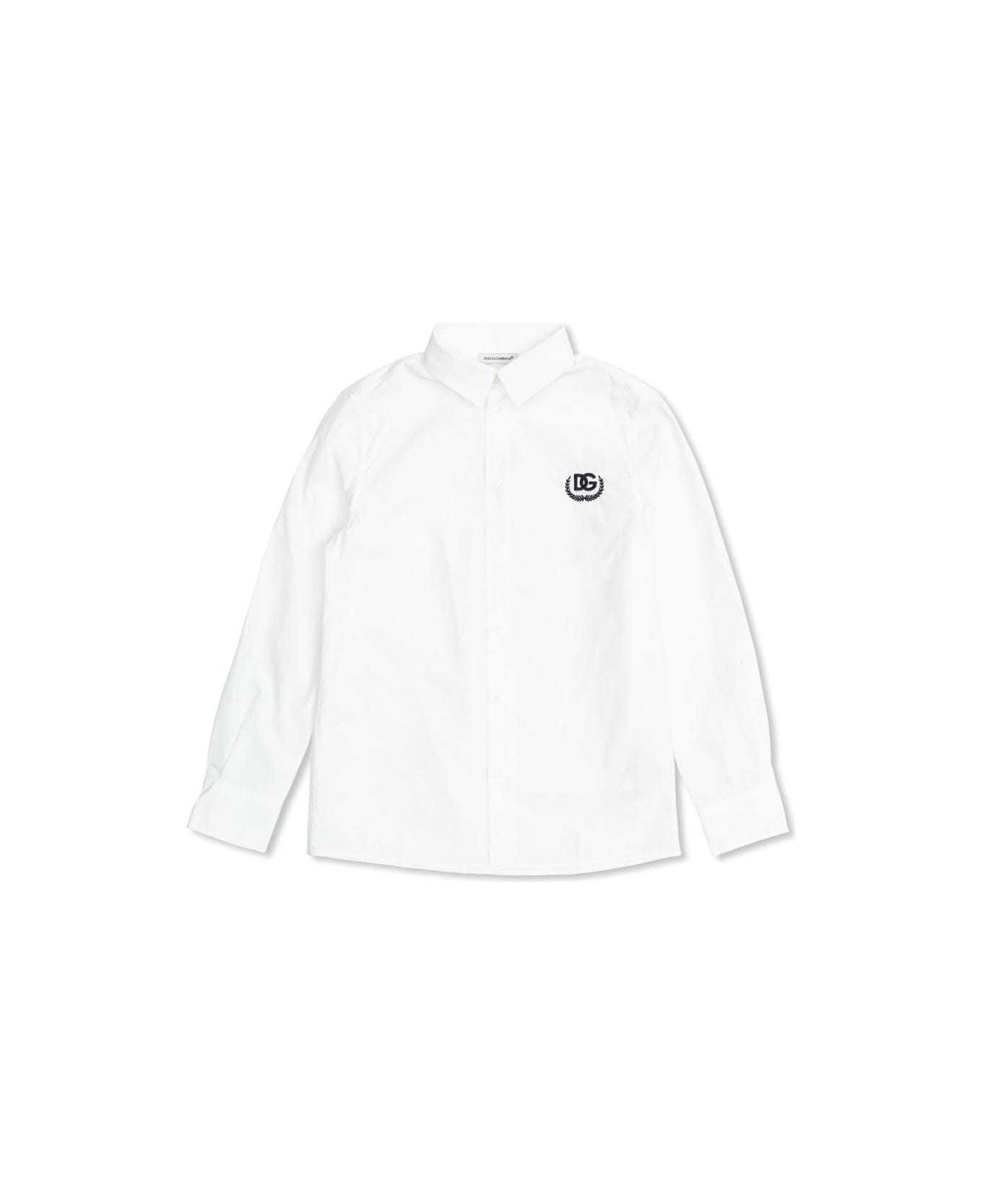 Dolce & Gabbana Dg Logo Embroidered Poplin Shirt - Bianco Ottico