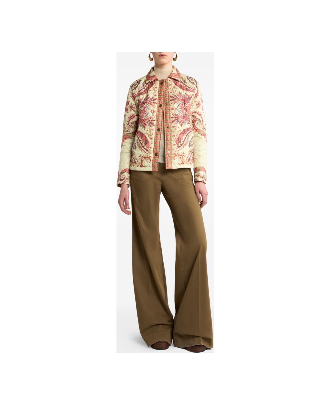 Etro Padded Jacket With Foliage Print. - Beige