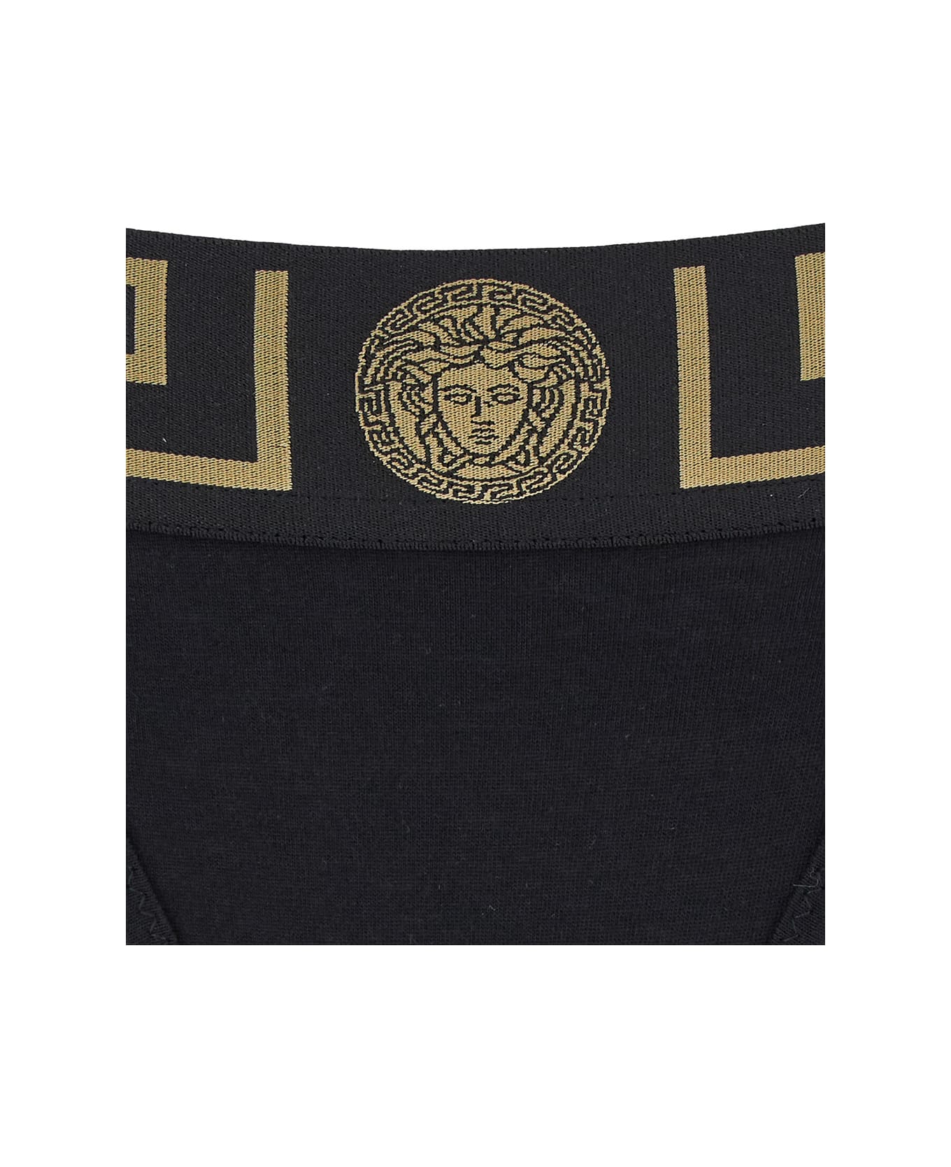 Versace Black Underwear With Greca And Medusa Detail In Stretch Cotton Woman - Nero