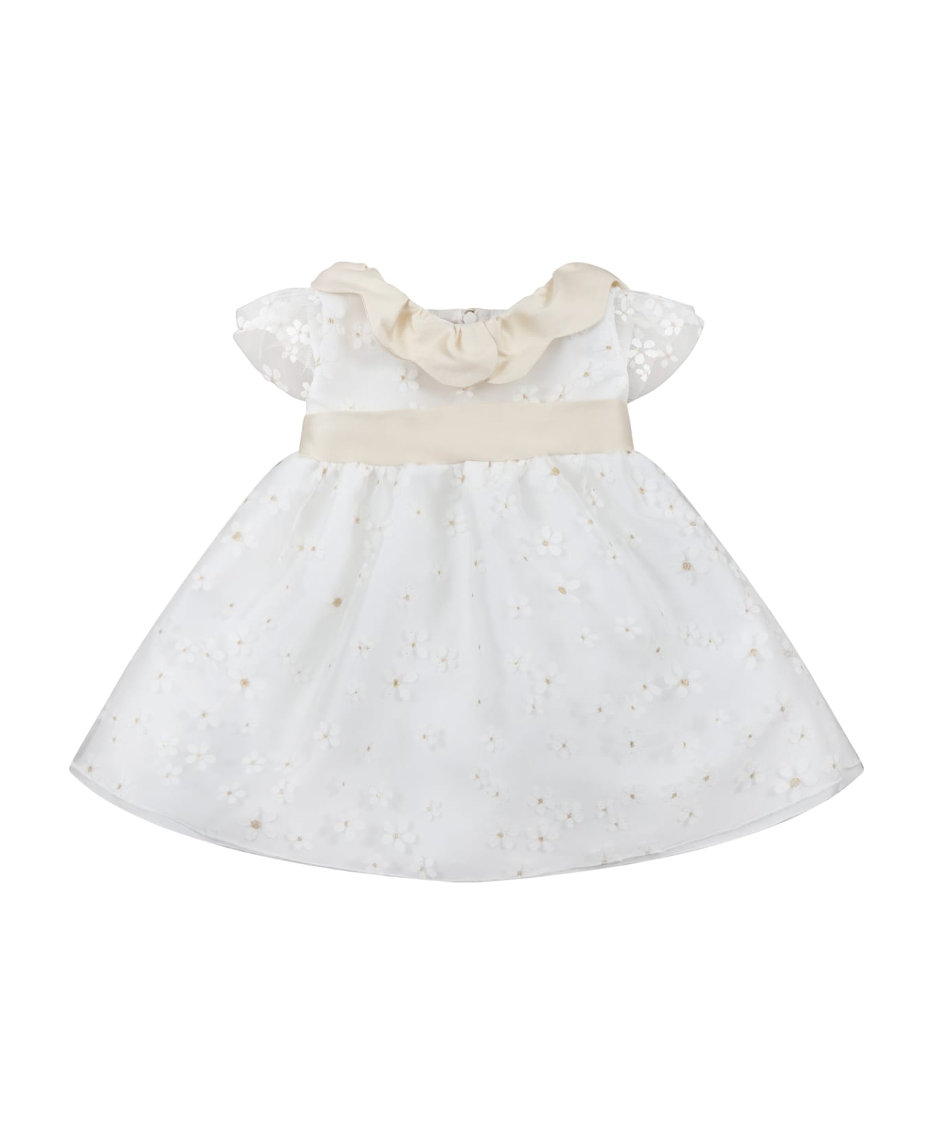 La stupenderia White Sleeveless Dress For Baby Girl With Daisies - White