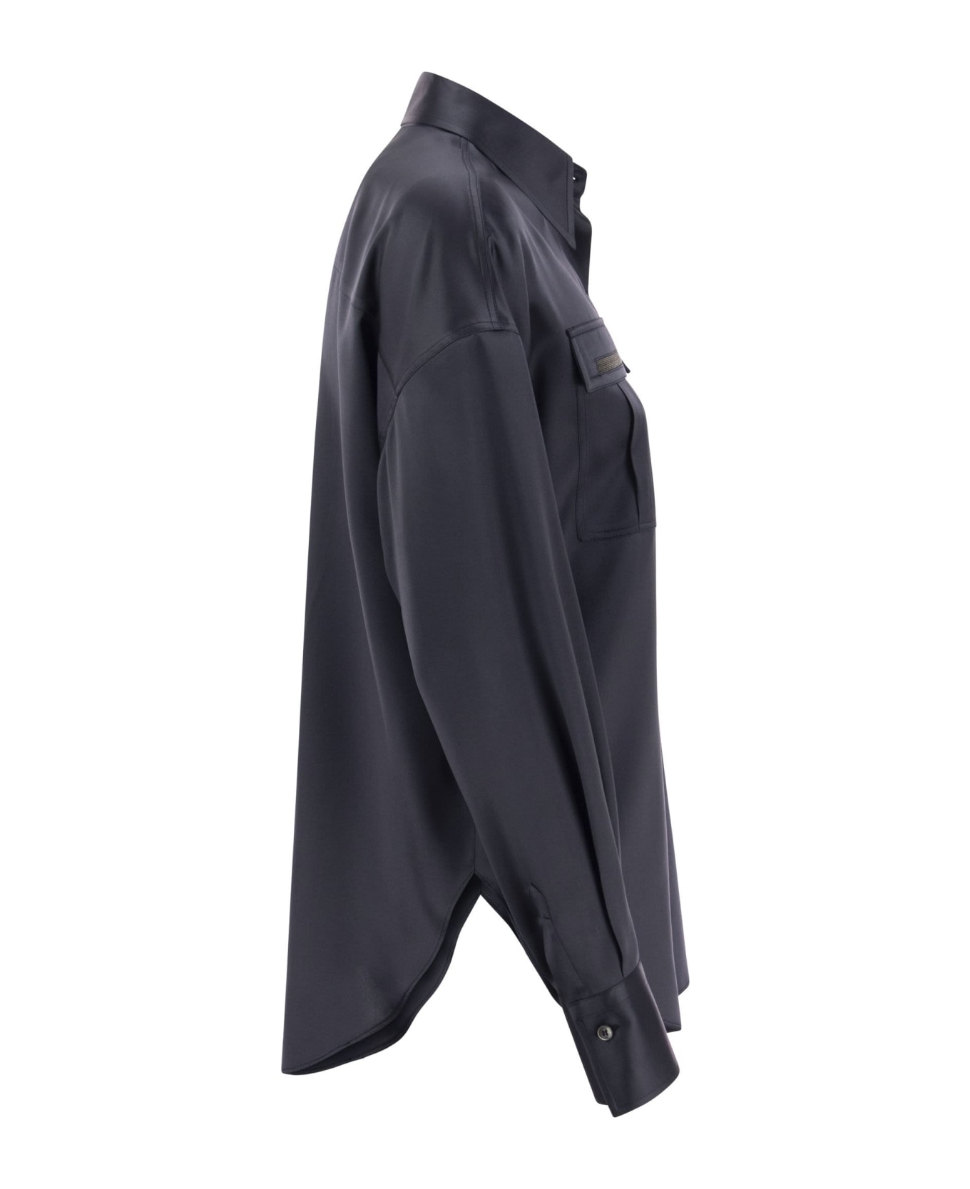 Brunello Cucinelli Stretch Silk Satin Shirt With Shiny Pockets - Blue シャツ