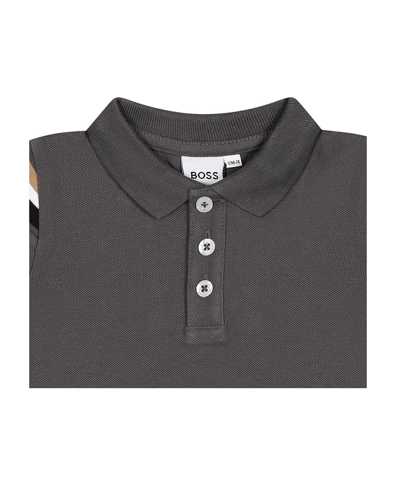 Hugo Boss Gray Polo Shirt For Baby Boy With Logo - Grey