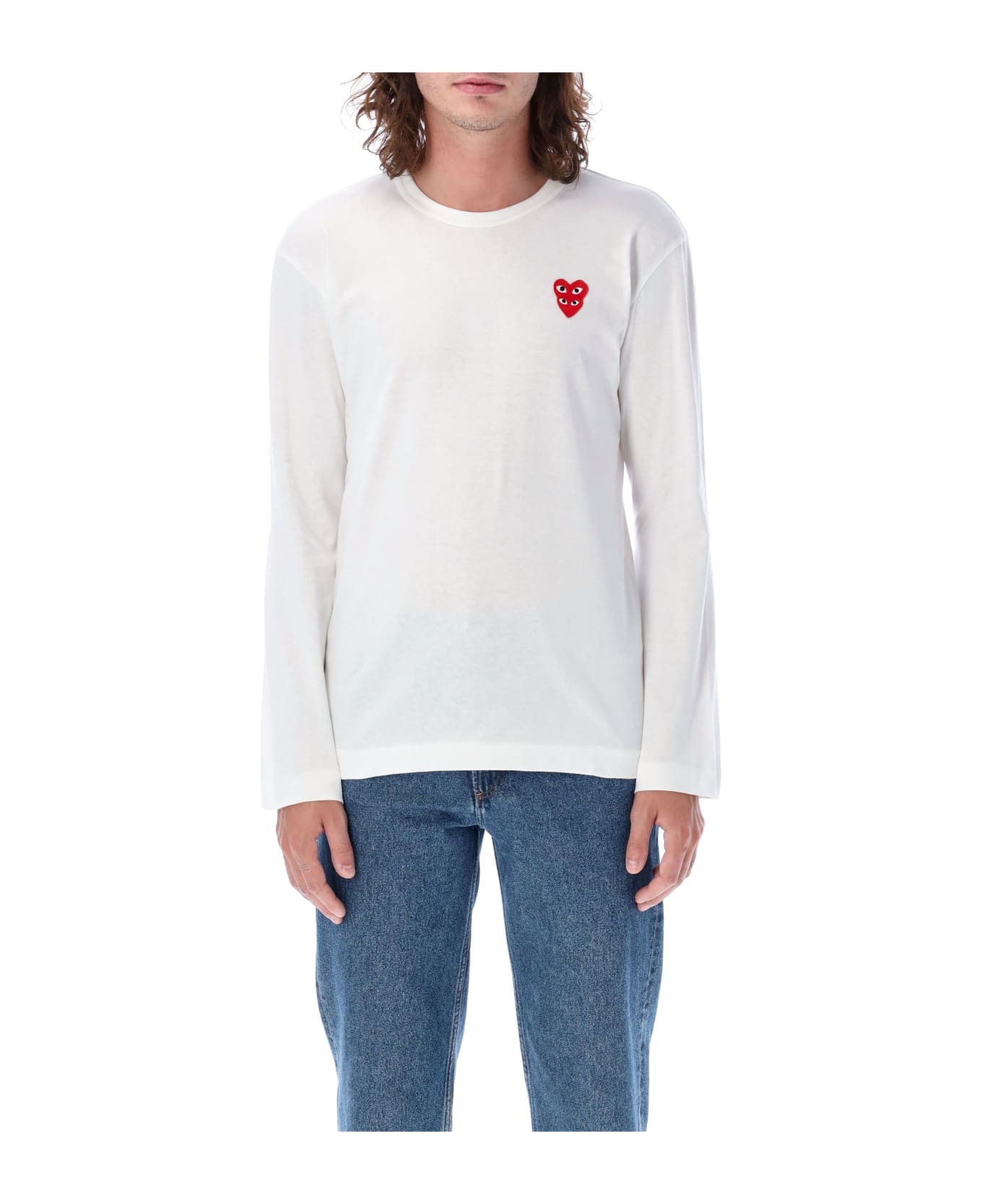 Comme des Garçons Play Double Heart L/s Tee - WHITE