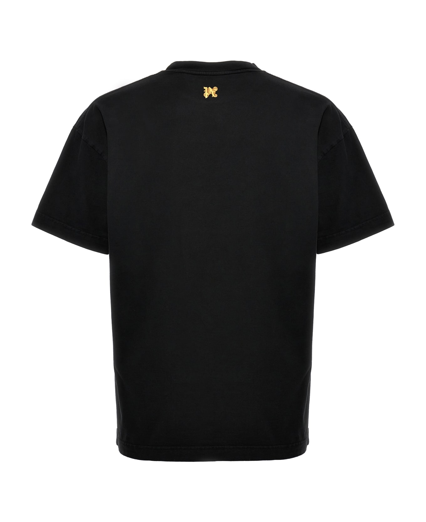 Palm Angels T-shirt With Burining Monogram On The Front - Black gold Tシャツ