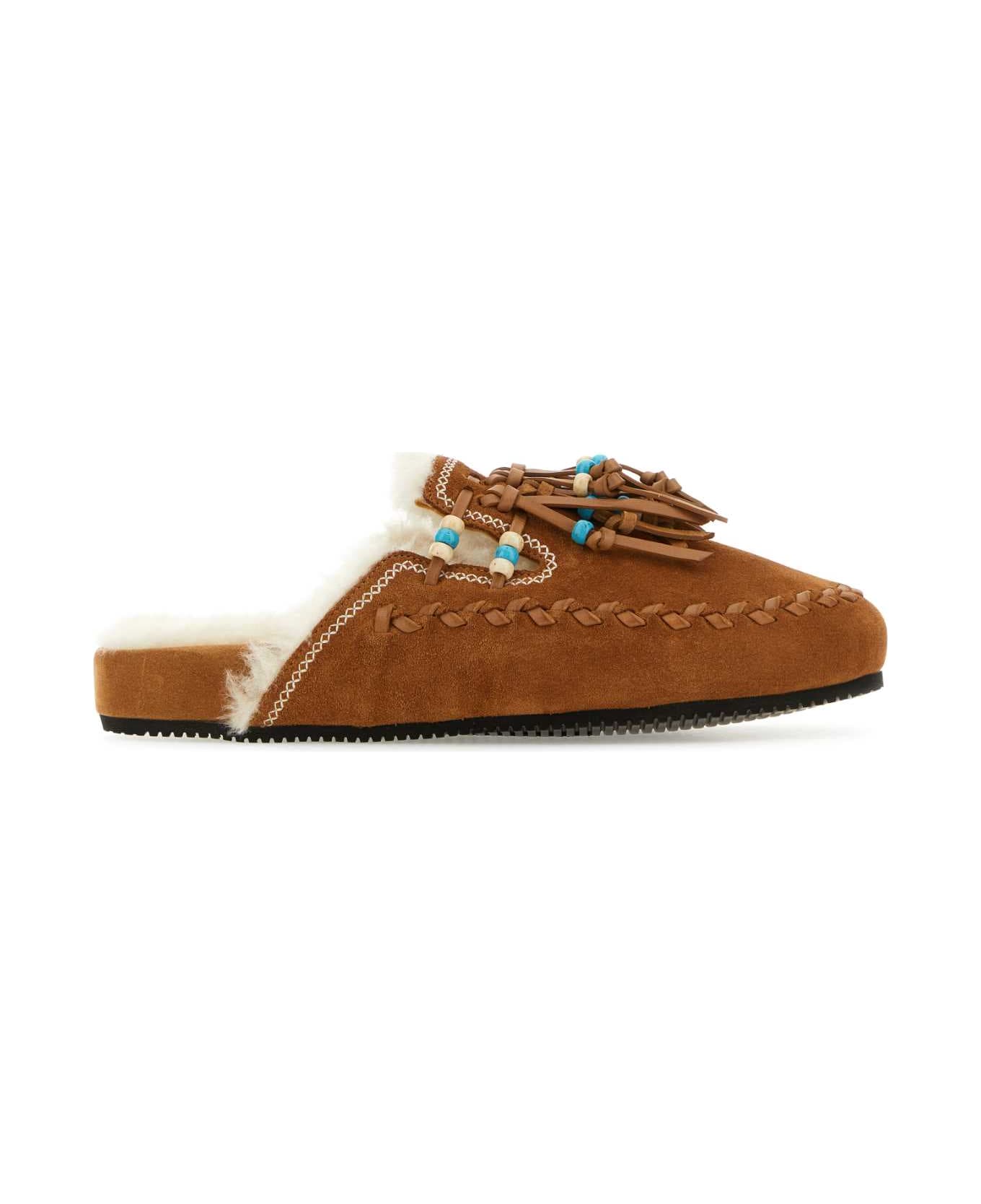 Alanui Brown Suede Leather The Journey Slippers - 6400