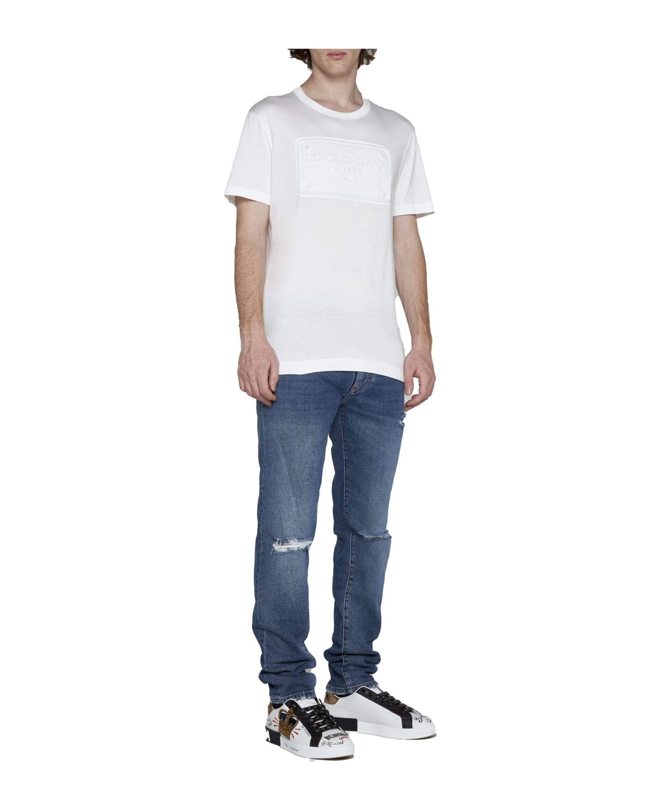 Dolce & Gabbana Logo Embossed Crewneck T-shirt - WHITE シャツ