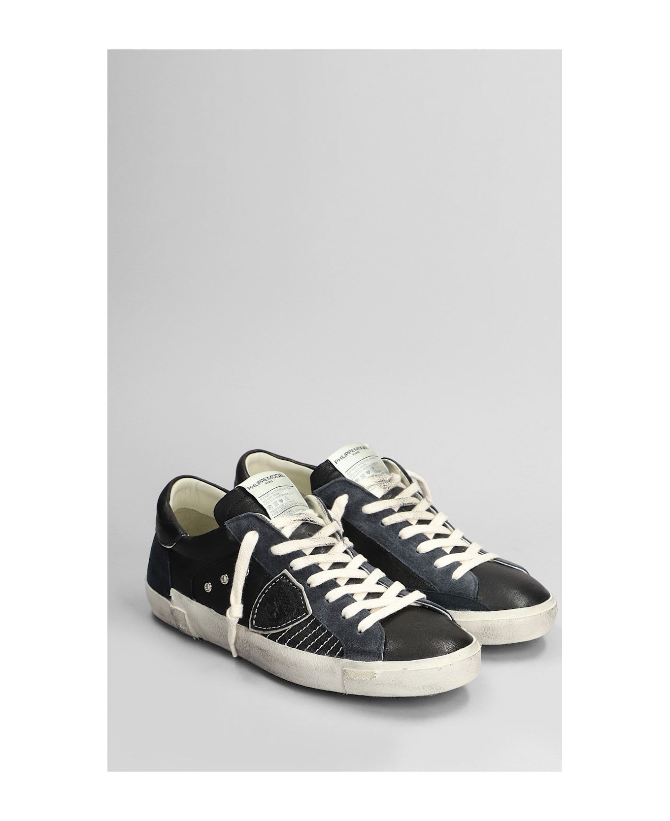 Philippe Model Prsx Low Sneakers In Black Suede And Leather - black