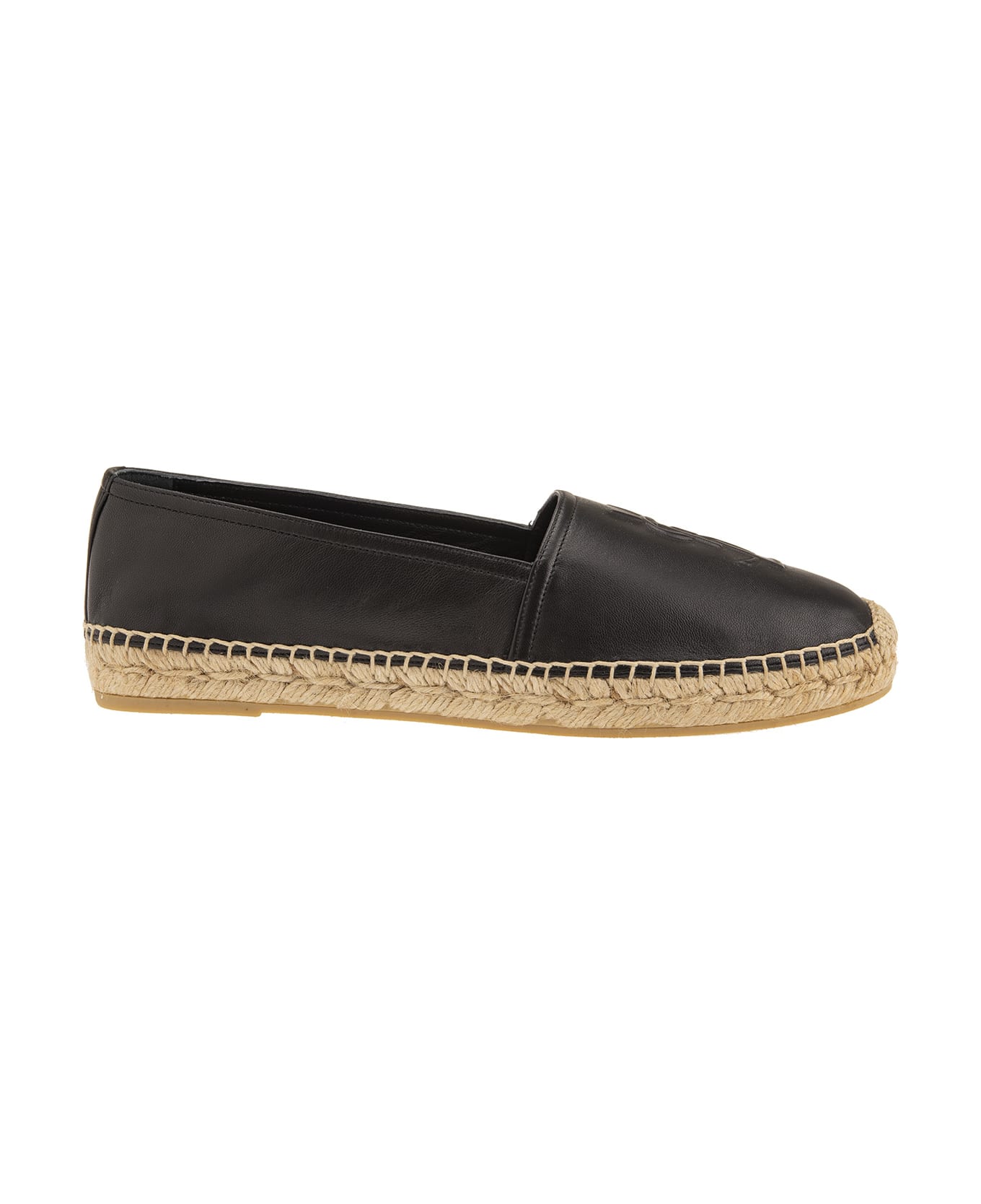 Saint Laurent Black Leather Monogram Espadrillas - Black