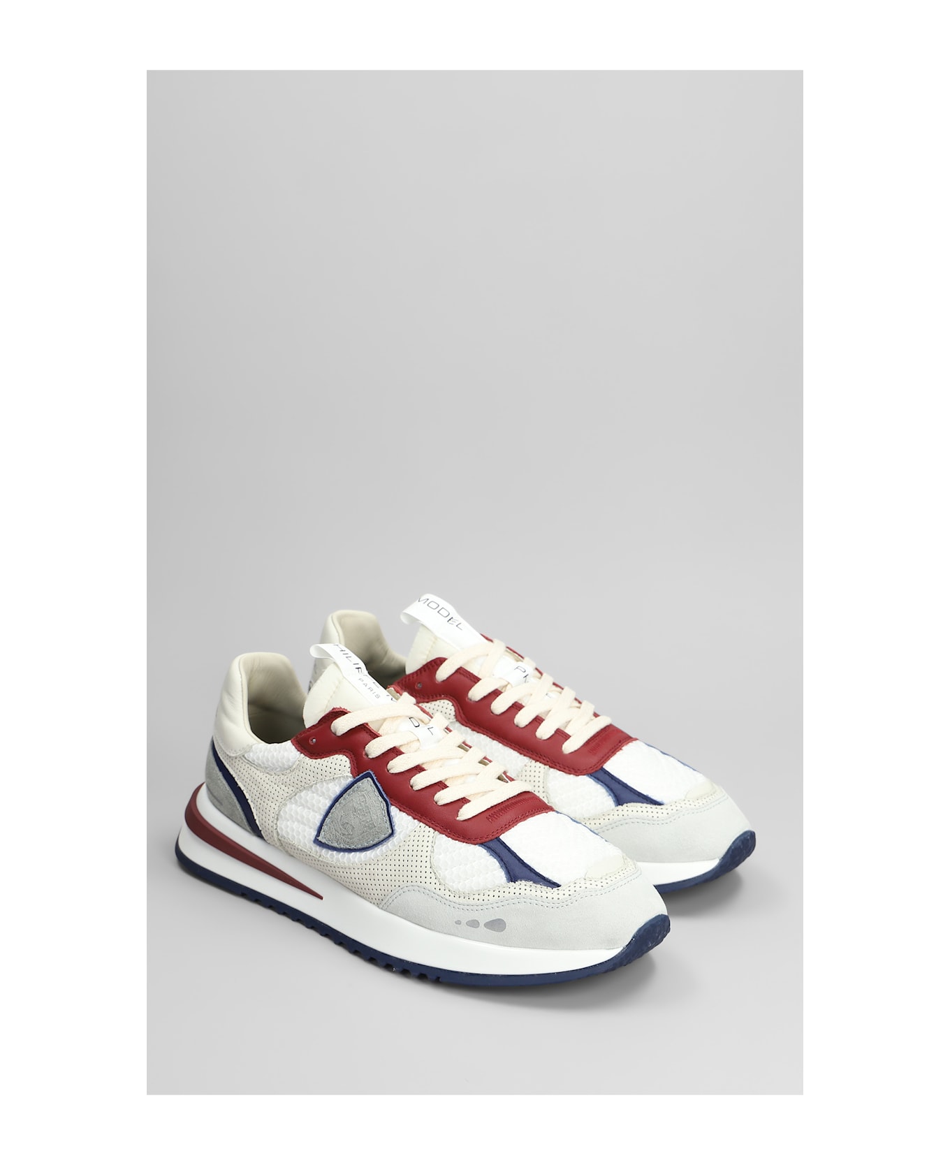 Philippe Model Olympique Low Sneakers In White Suede And Fabric - white