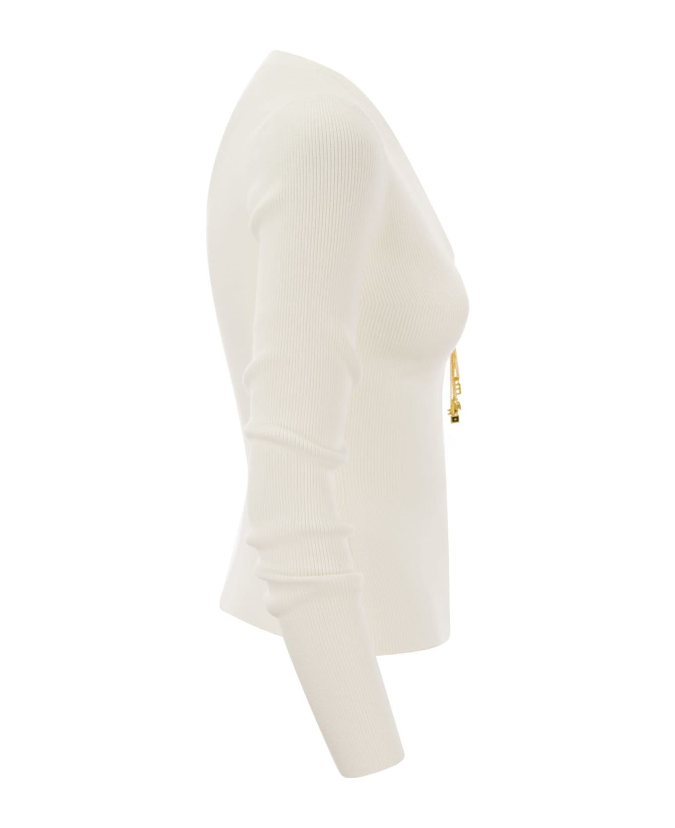 Elisabetta Franchi Tricot Sweater With Jewel - White