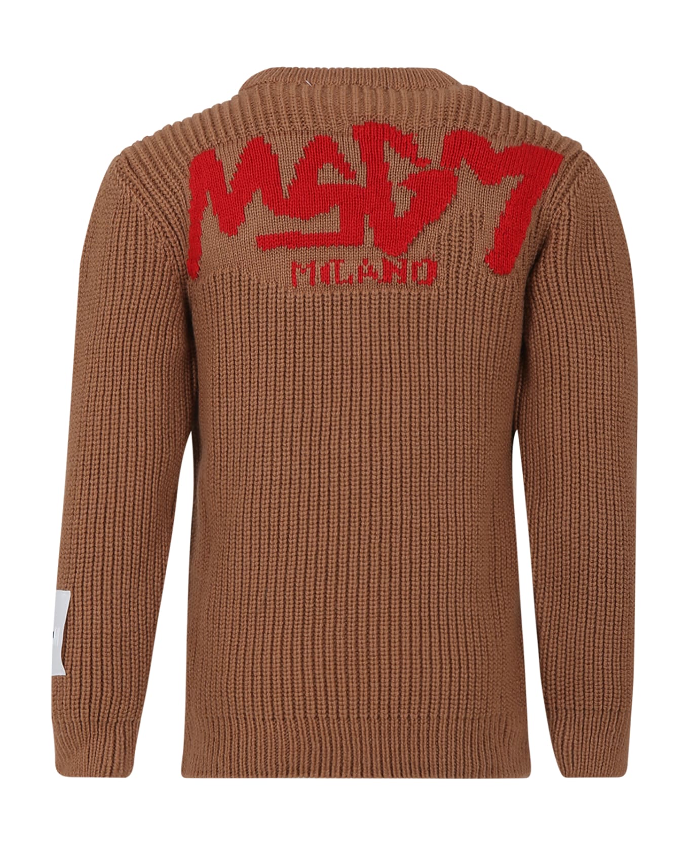 MSGM Brown Sweater For Boy With Logo - Beige
