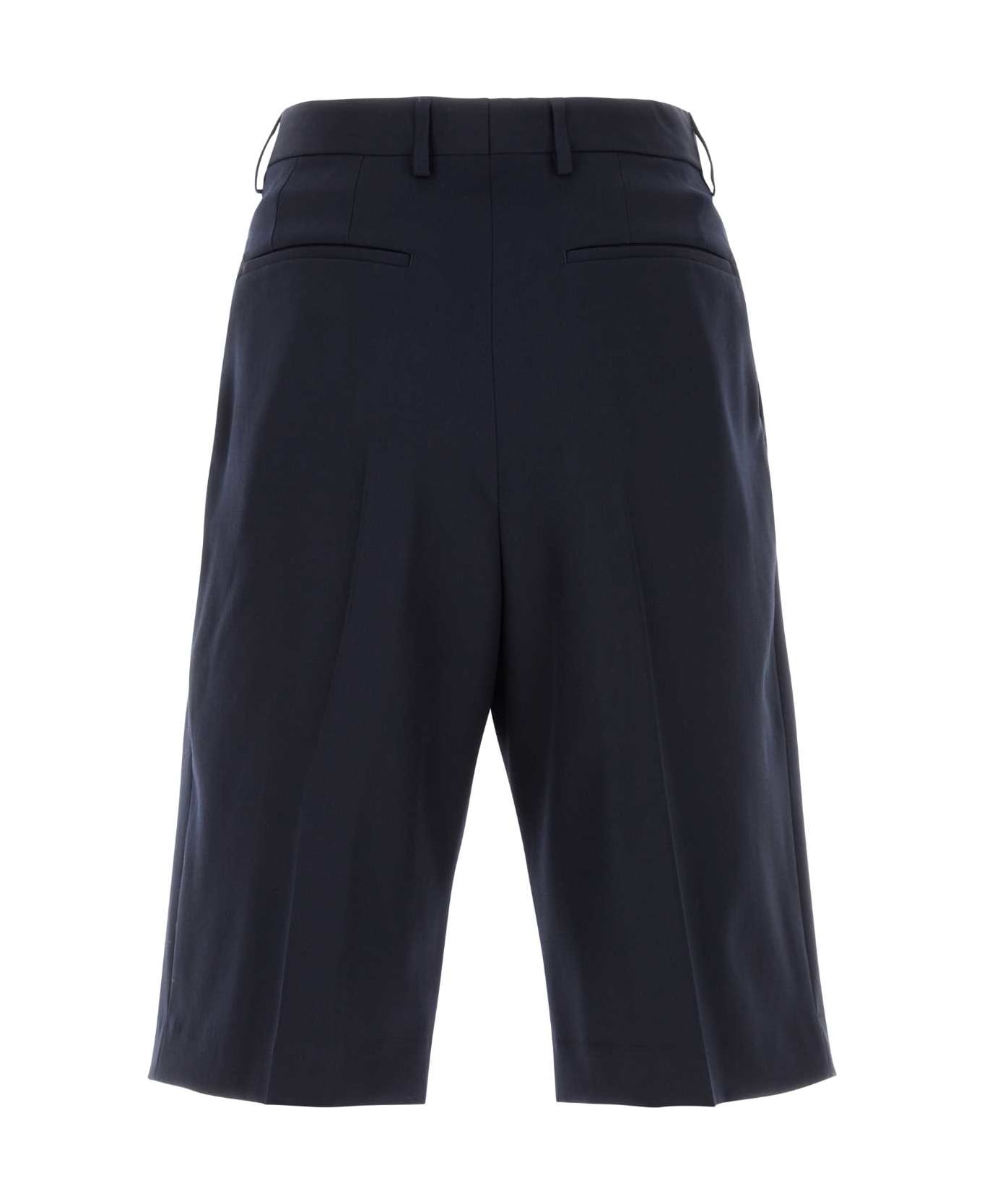 Dries Van Noten Navy Blue Wool Panrom Bermuda Shorts - NAVY