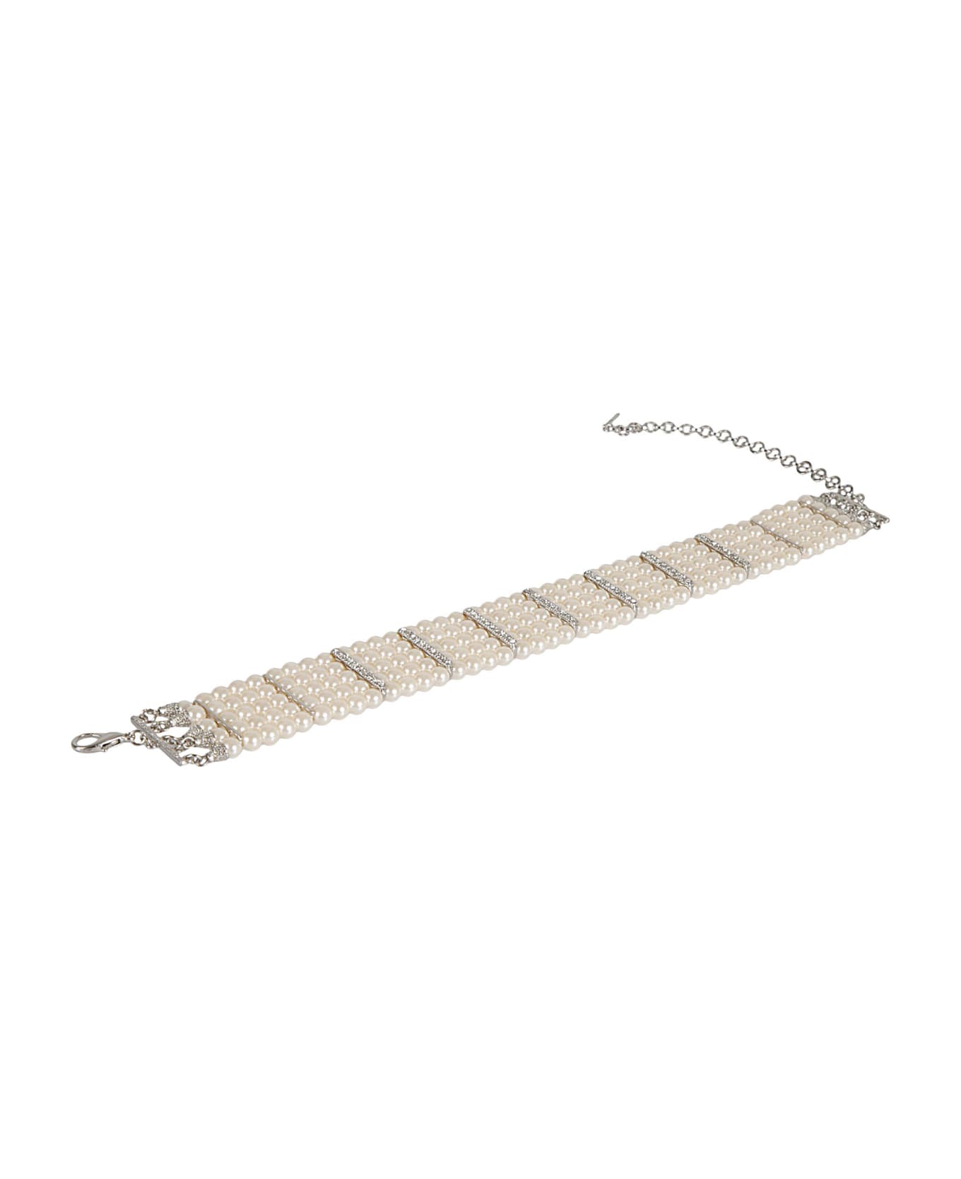 Alessandra Rich Pearl Embellished Necklace - Pearl Silver