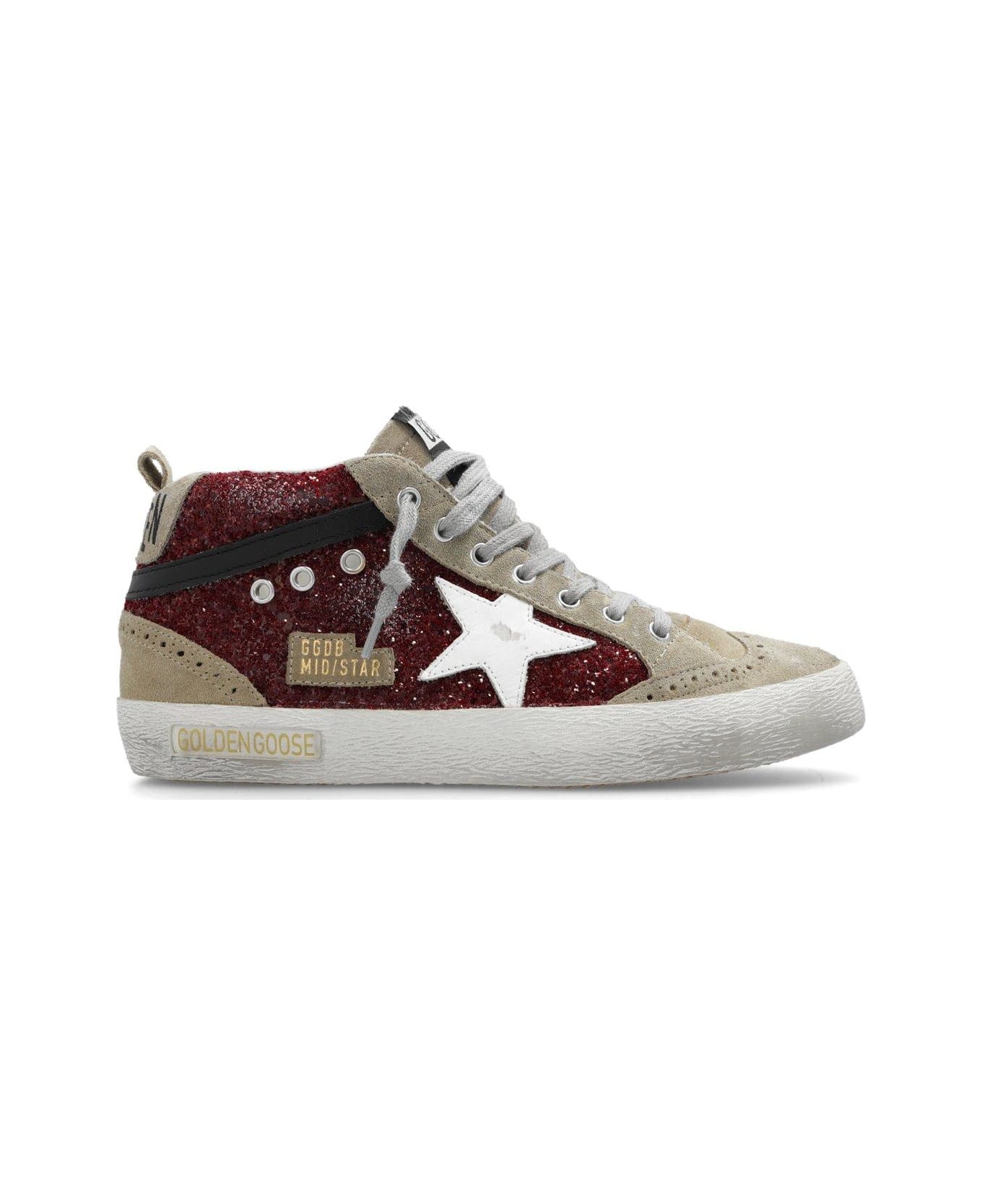 Golden Goose Mid Star Classic High-top Sneakers - DARK RED/TAUPE/WHITE/BLACK