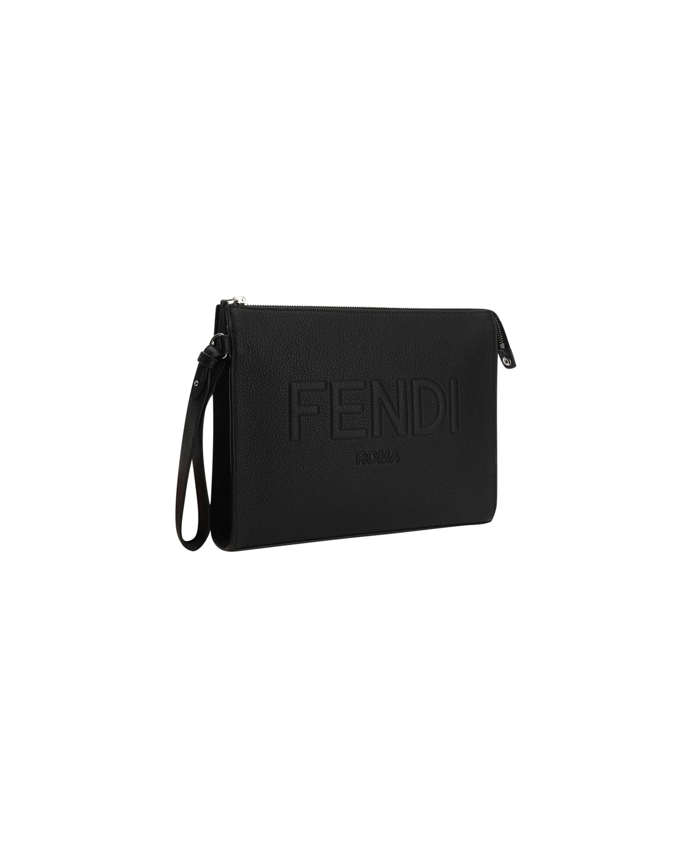 Fendi Black Leather Pouch - Nero+palladio トラベルバッグ