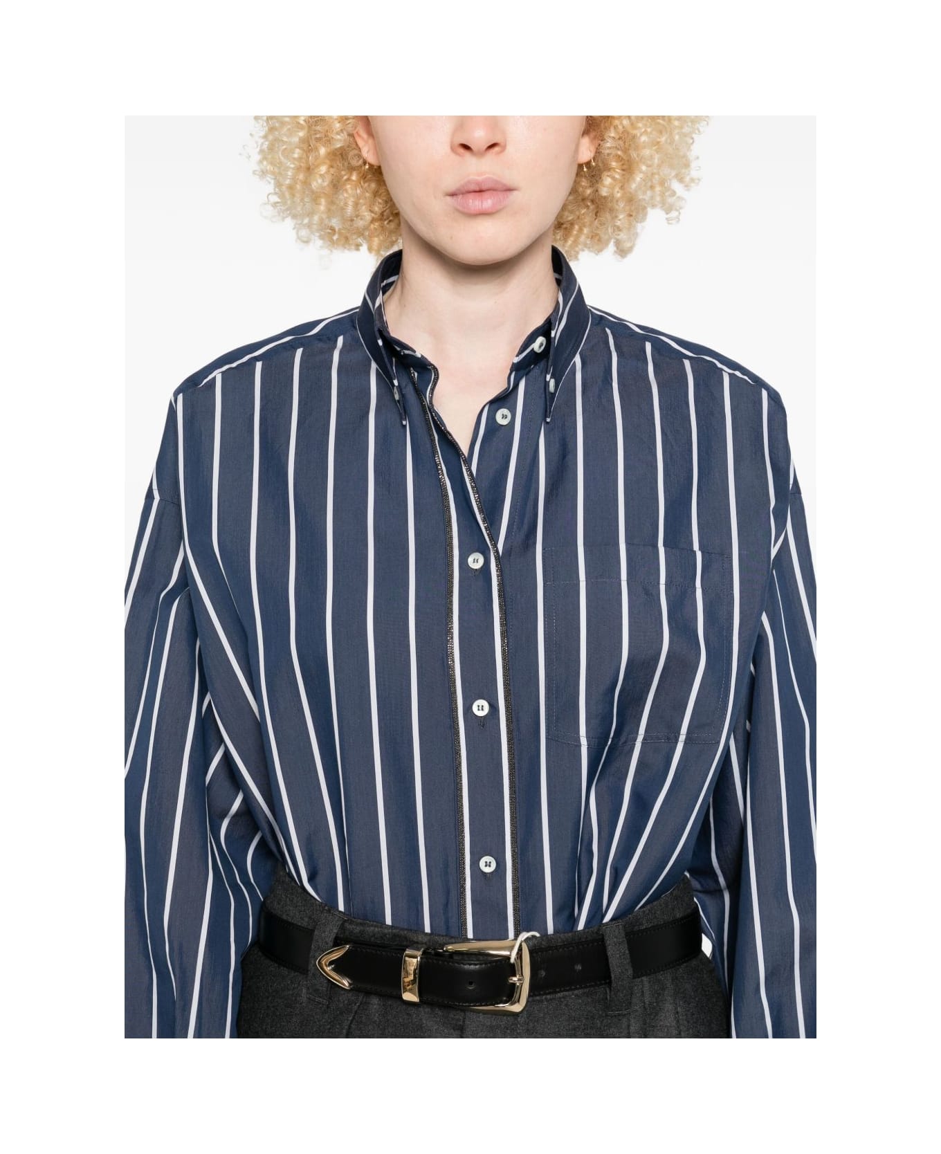 Brunello Cucinelli Striped Cotton Shirt - Blue