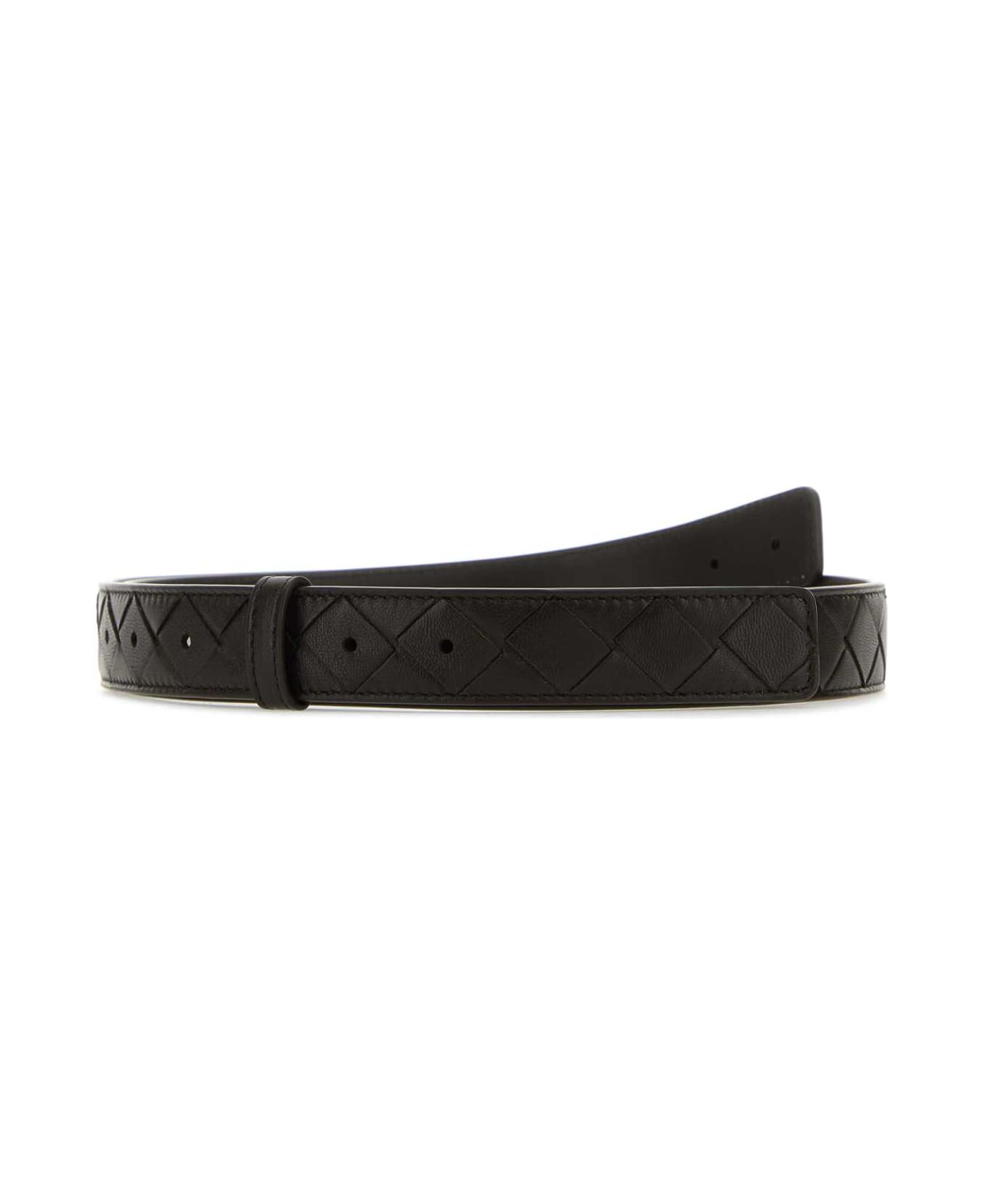 Bottega Veneta Dark Brown Leather Belt - BLACK