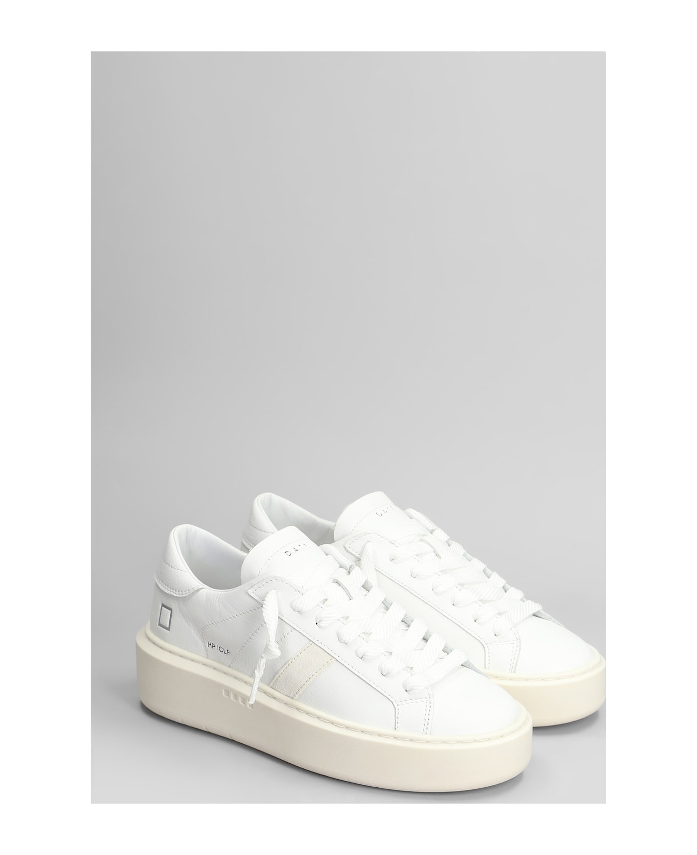 D.A.T.E. Hill Low Platform Sneakers In White Leather - white