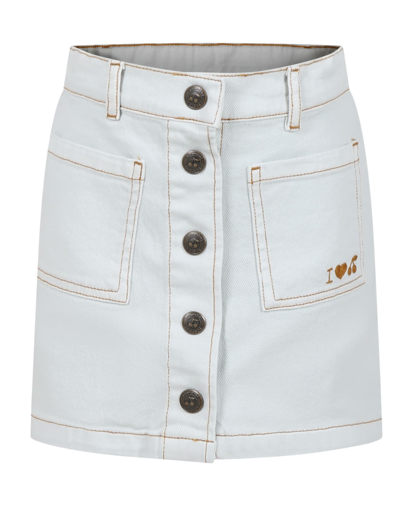 Bonpoint Denim Skirt For Girl With Buttons On The Front - Denim