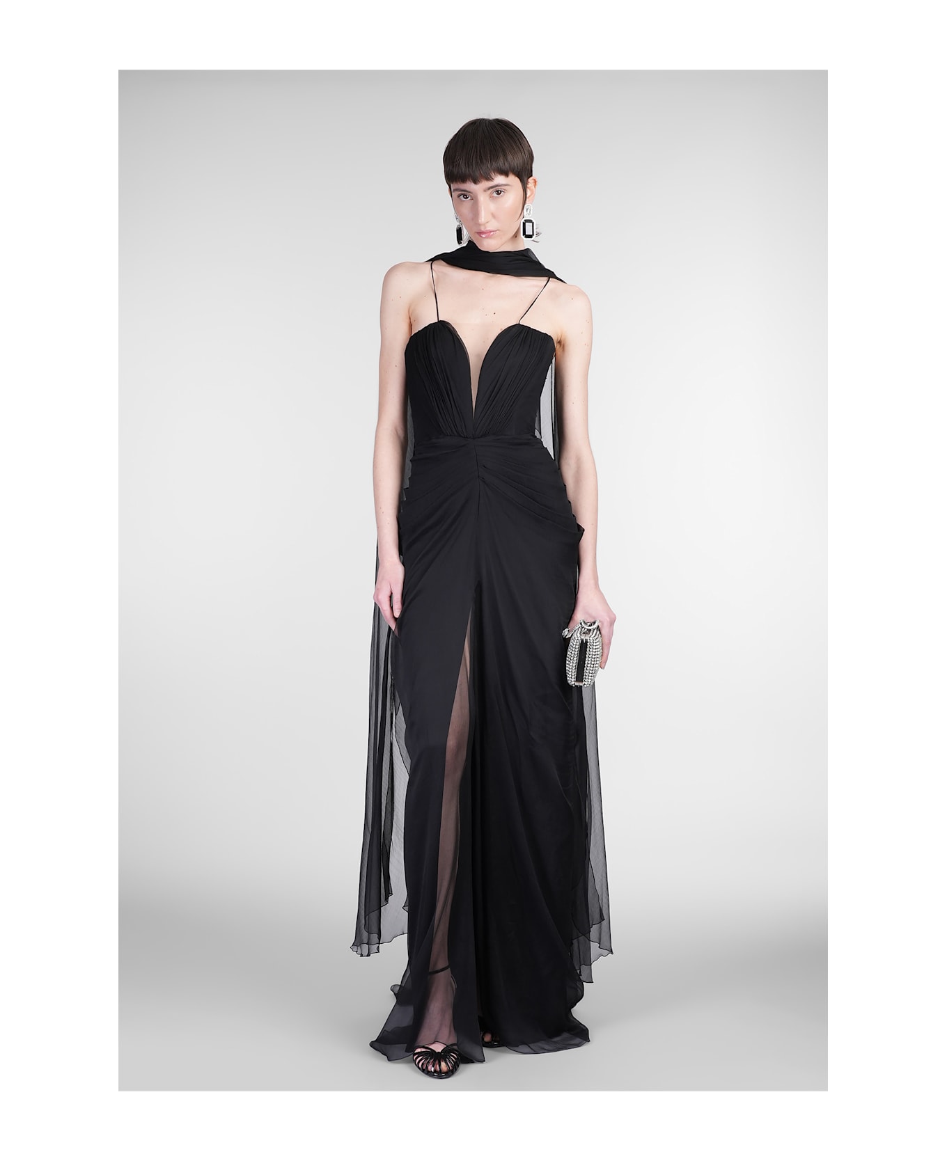 Rhea Costa Dream Long Dress In Black Silk - black