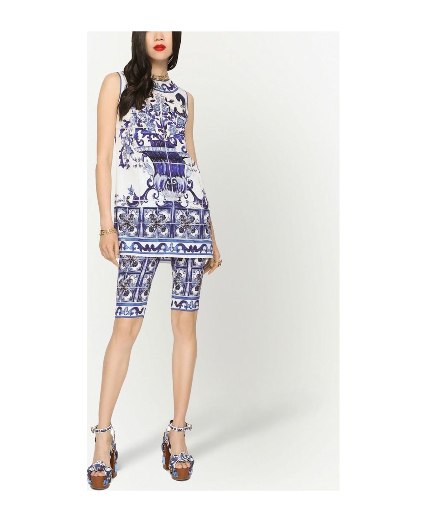 Dolce & Gabbana Top Girocollo Smanicato - Tn Blu Bianco