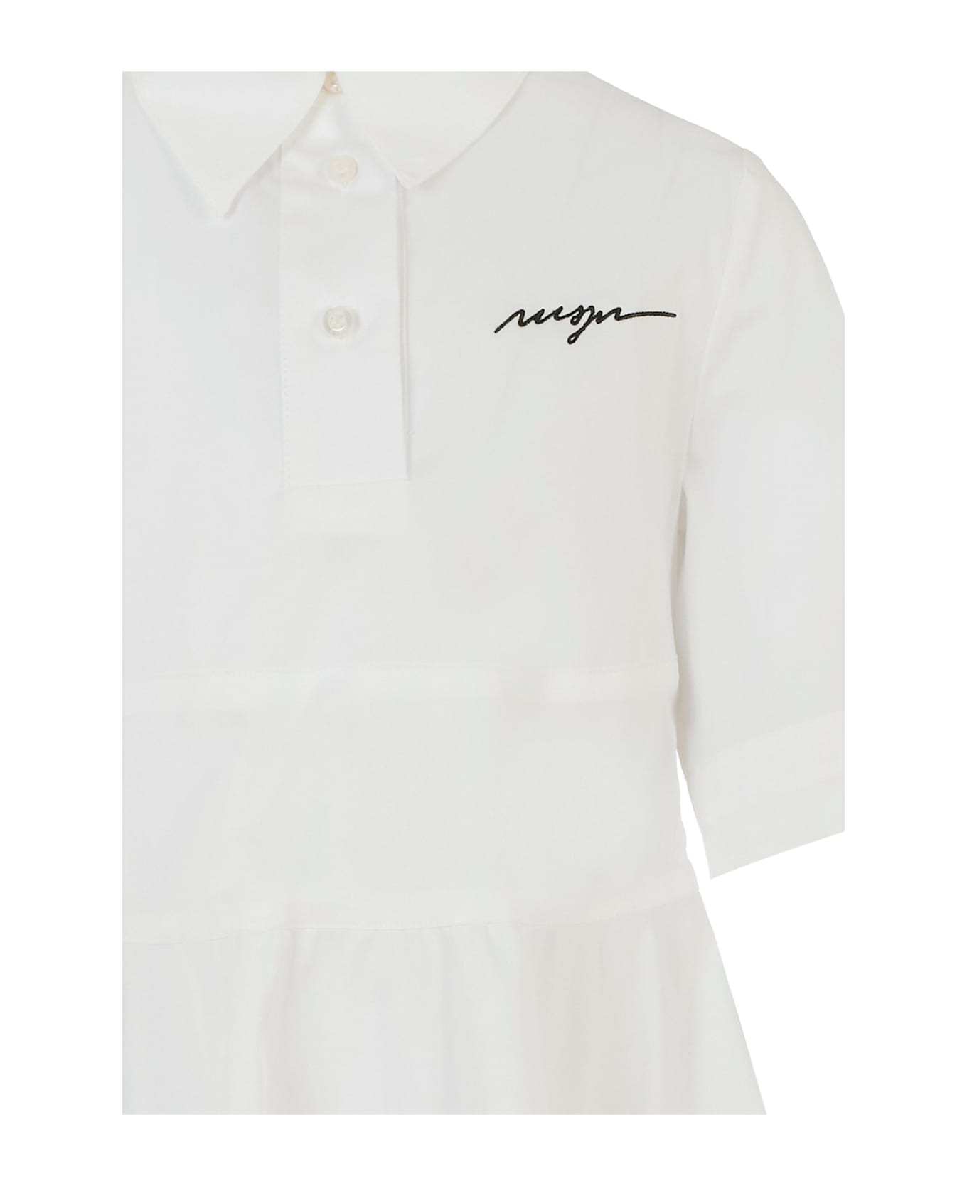 MSGM White Dress For Girl With Logo - White