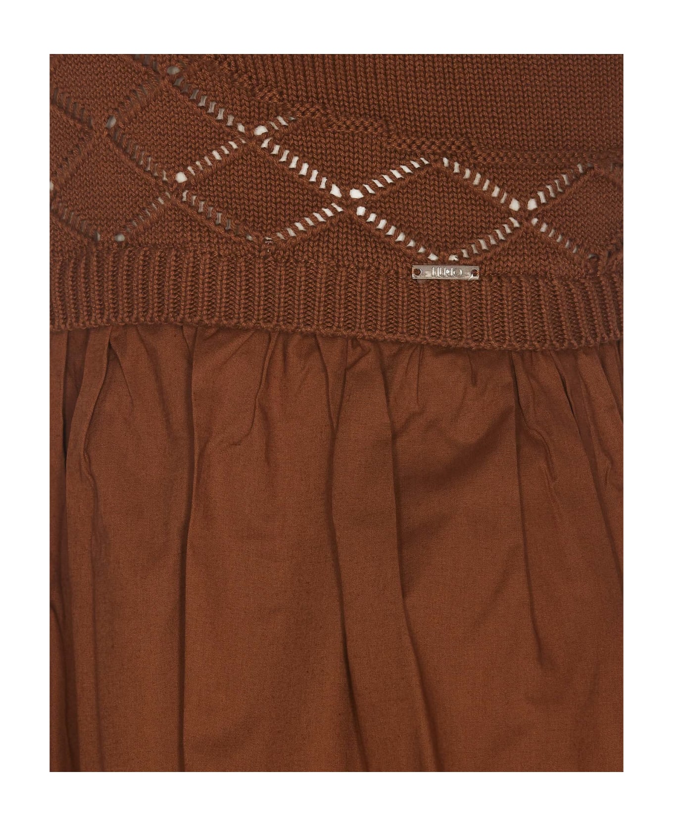 Liu-Jo Knitted And Popeline Short Dress - Brown ワンピース＆ドレス