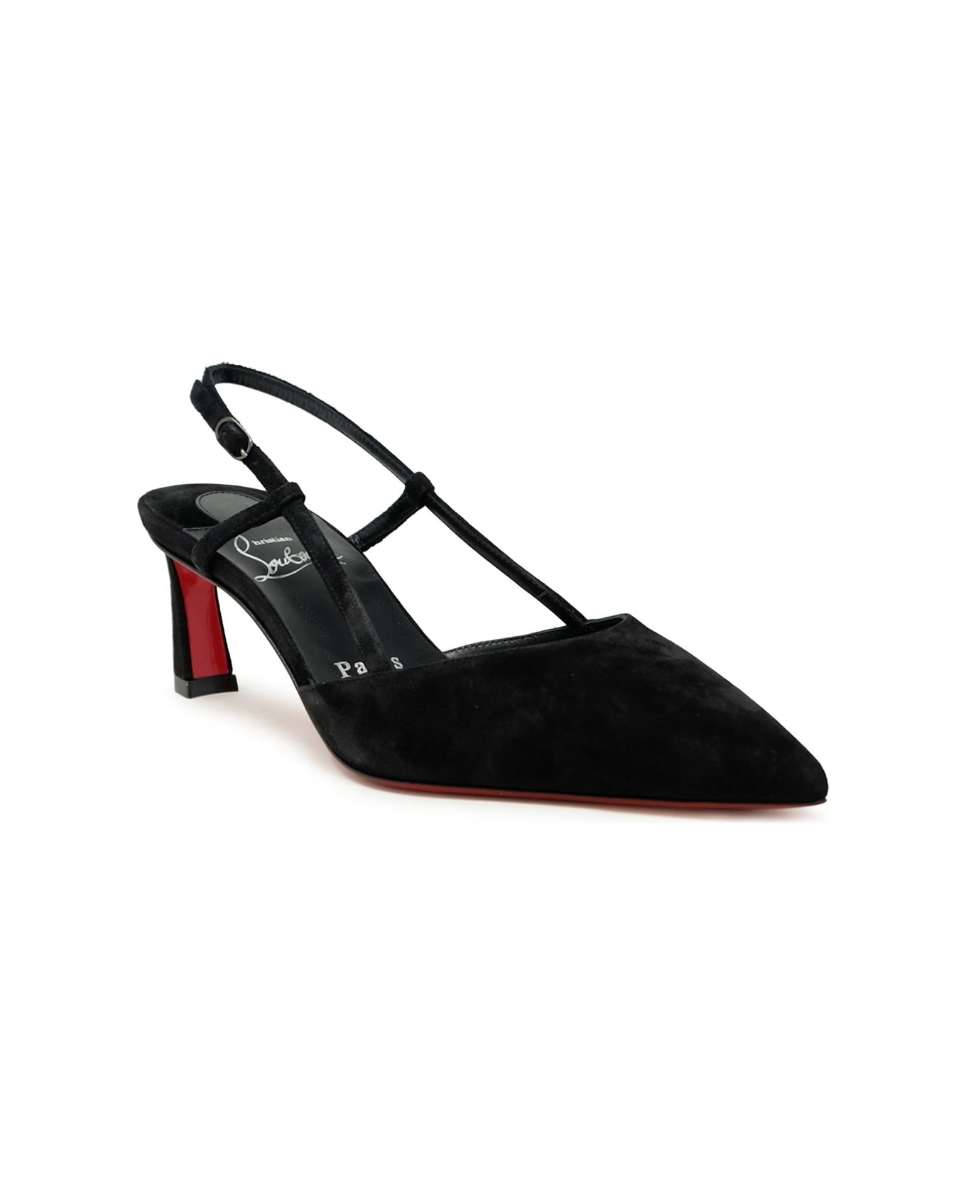 Christian Louboutin Black Veau Velours Condorline 55 Slingback - Black/lin Black