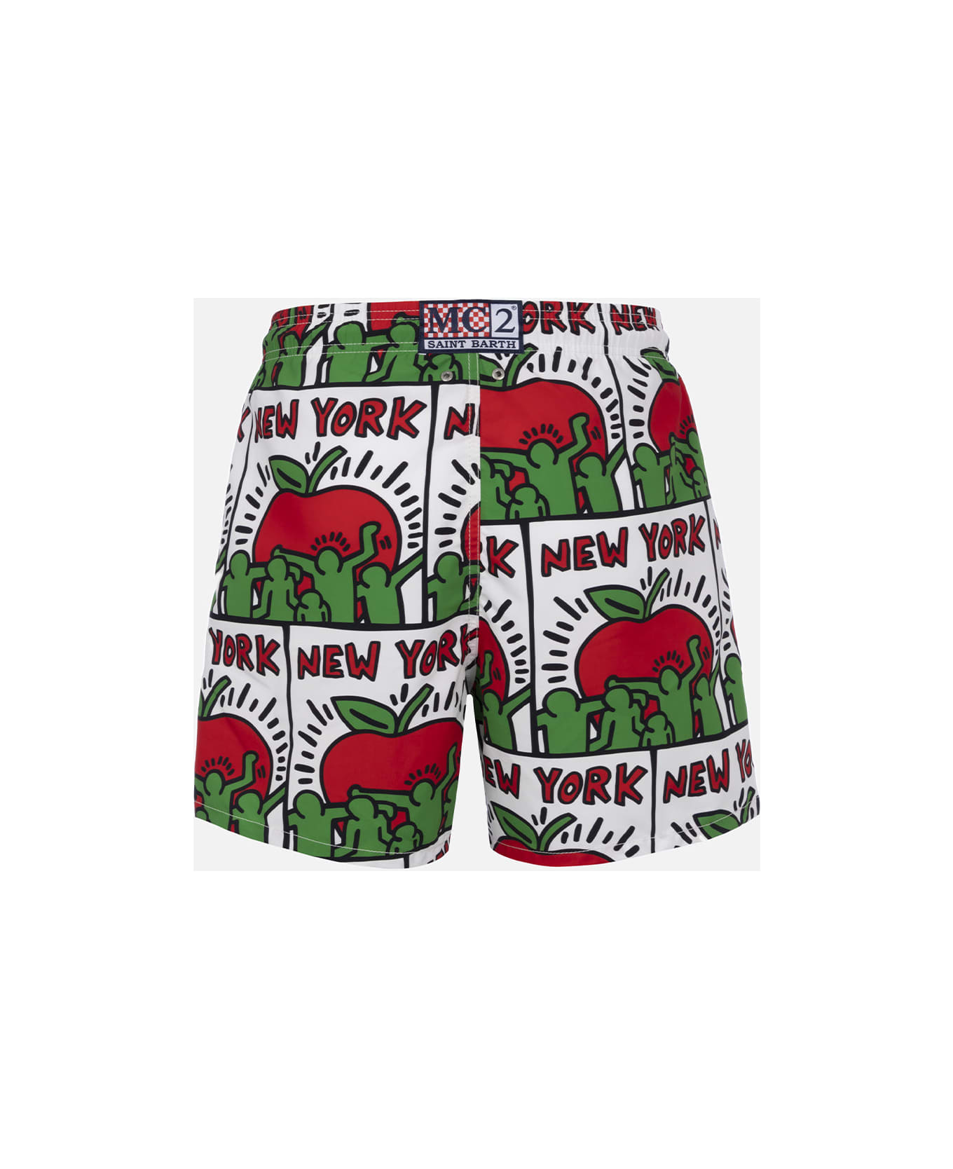 MC2 Saint Barth Man Mid-length Gustavia Swim-shorts With Keith Haring Design Placed Print| Keith Haring Special Edition - WHITE