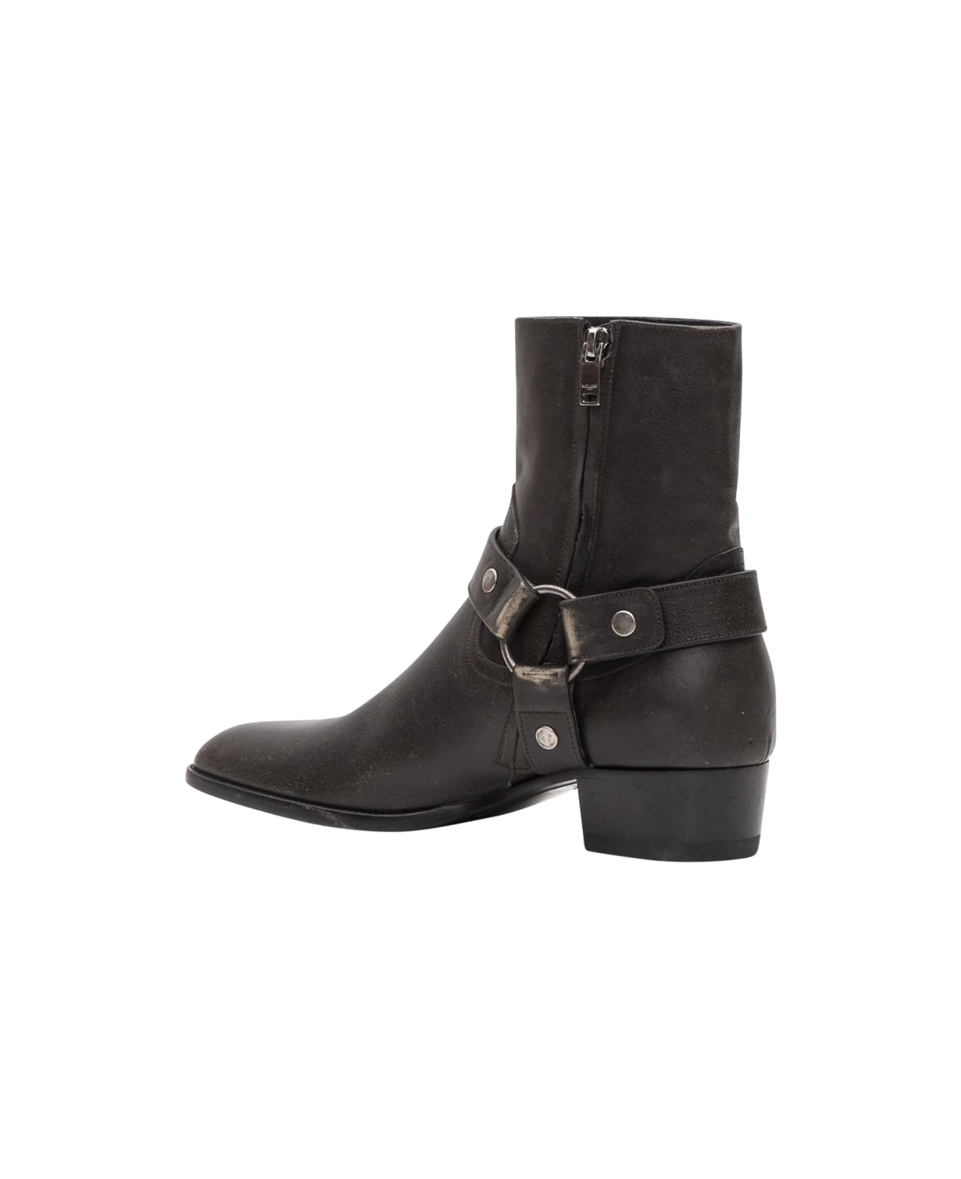 Saint Laurent Wyatt Harness Boots In Stone-washed Leather - Nero