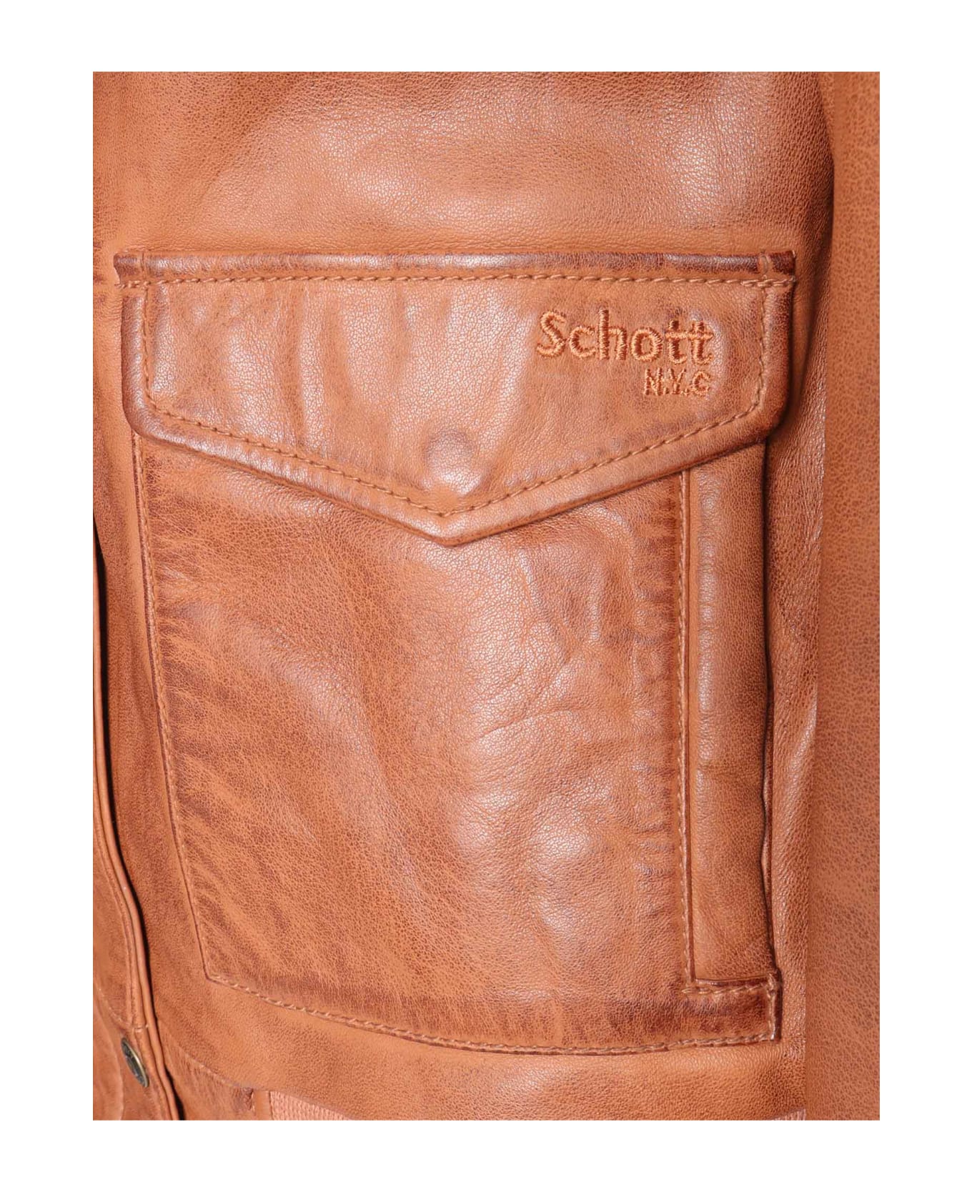 Schott NYC Camel Colored Leather Jacket - BROWN