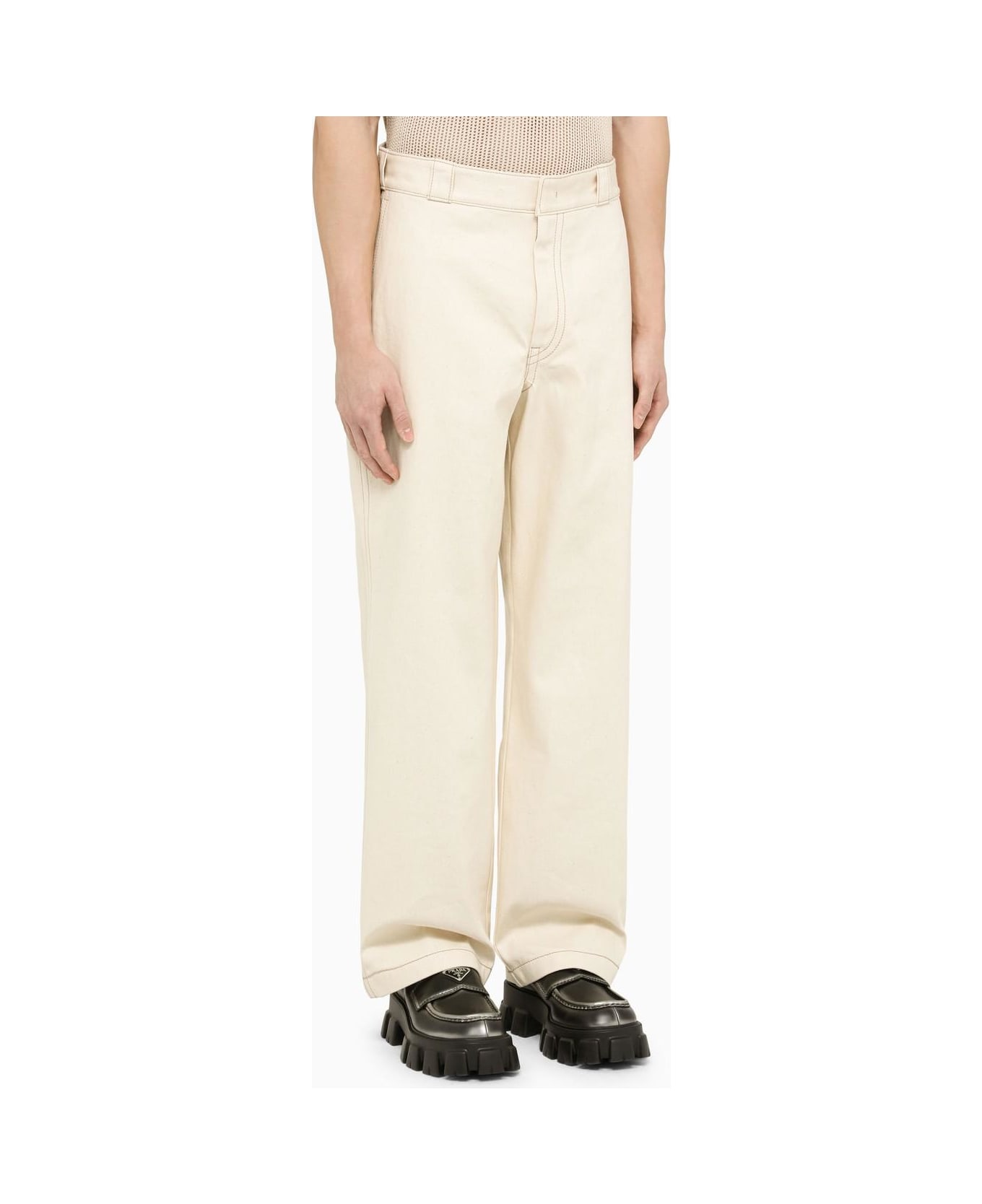 Prada Ivory Cotton Trousers - Beige