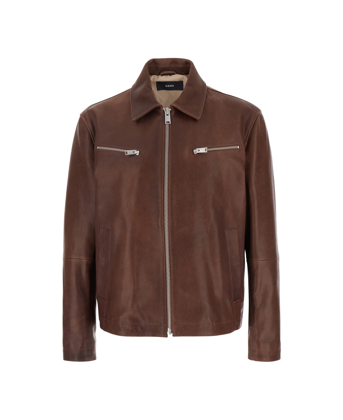 ARMA 
maze
 Brown Jacket With Classic Collar And Zipped Cuffs In Leather Man - Brown
