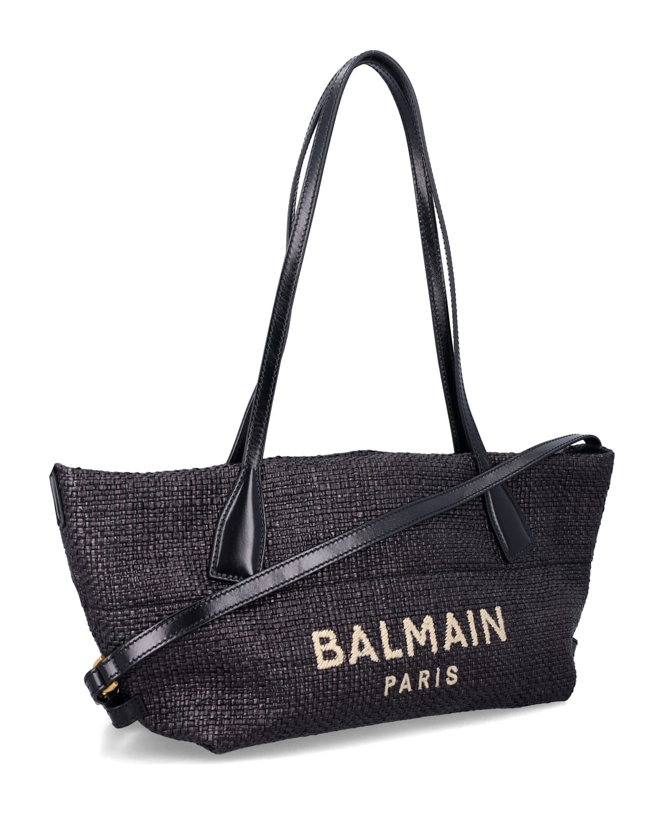 Balmain  small Track tote bag in raffia - BLACK トートバッグ