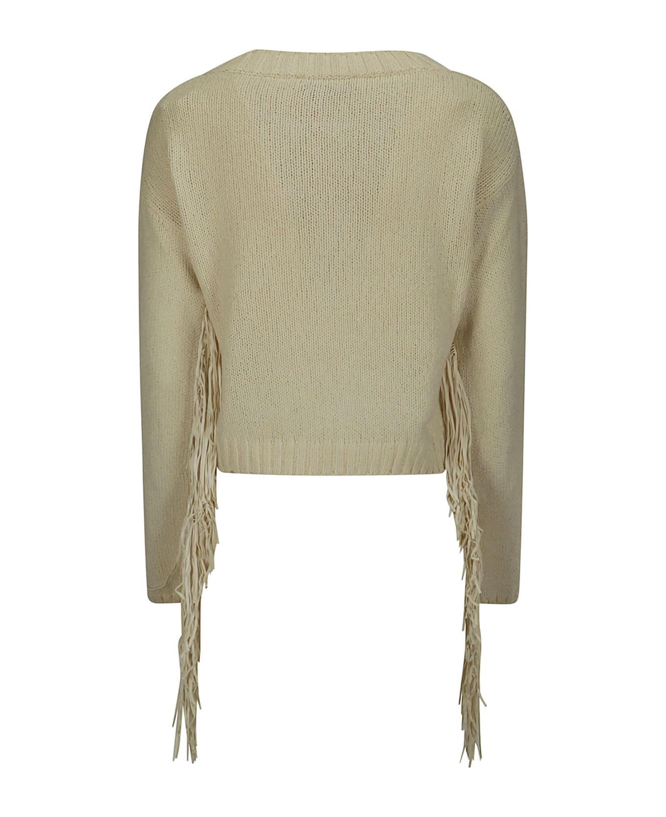 Wild Cashmere Boxy Sweater With Suede Frings - OFF-WHITE