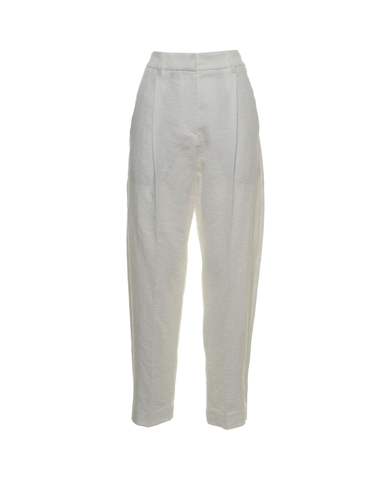 Brunello Cucinelli Pleat Detailed Tapered Pants - White