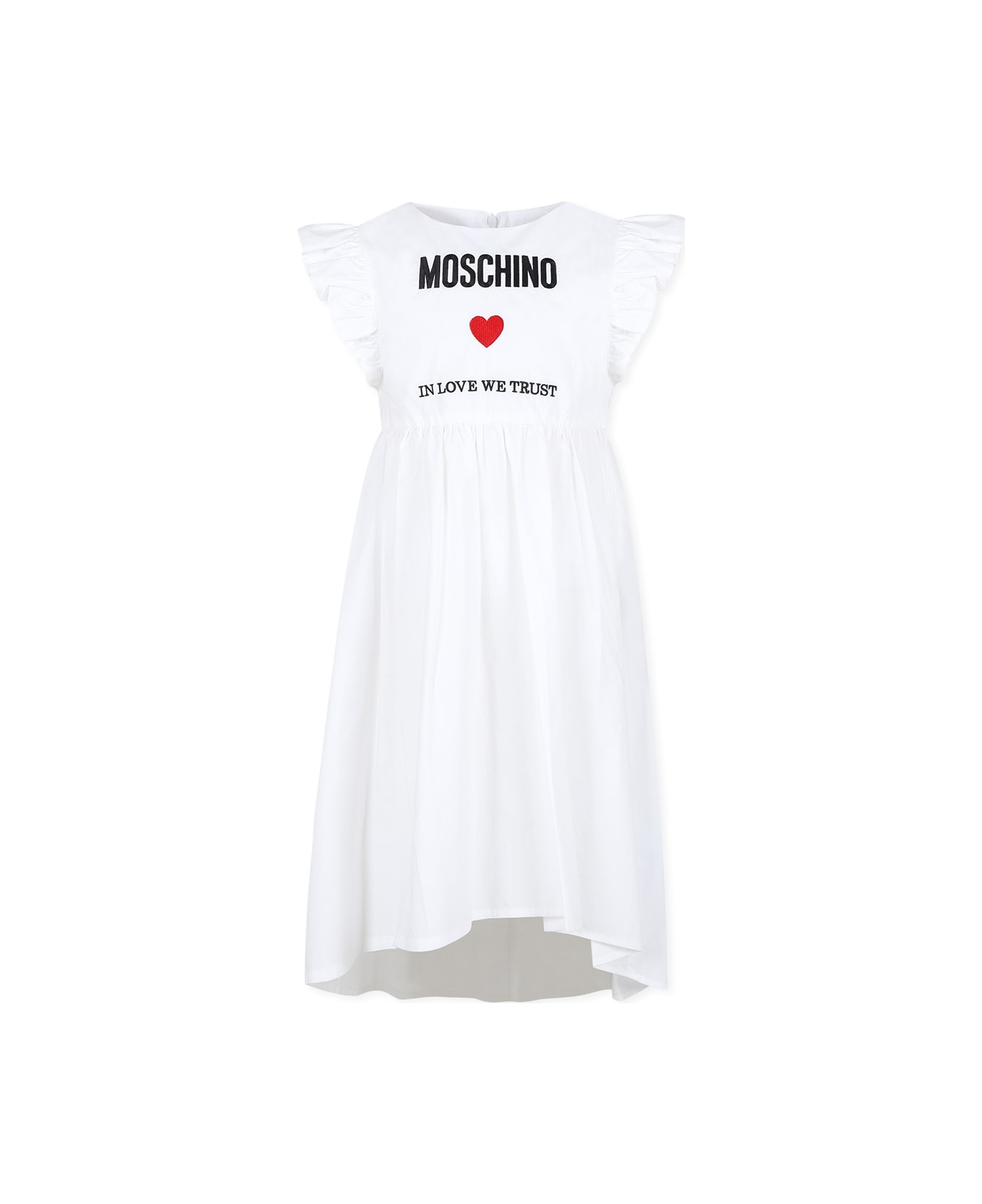 Moschino White Dress For Girl With Logo And Heart - White ワンピース＆ドレス