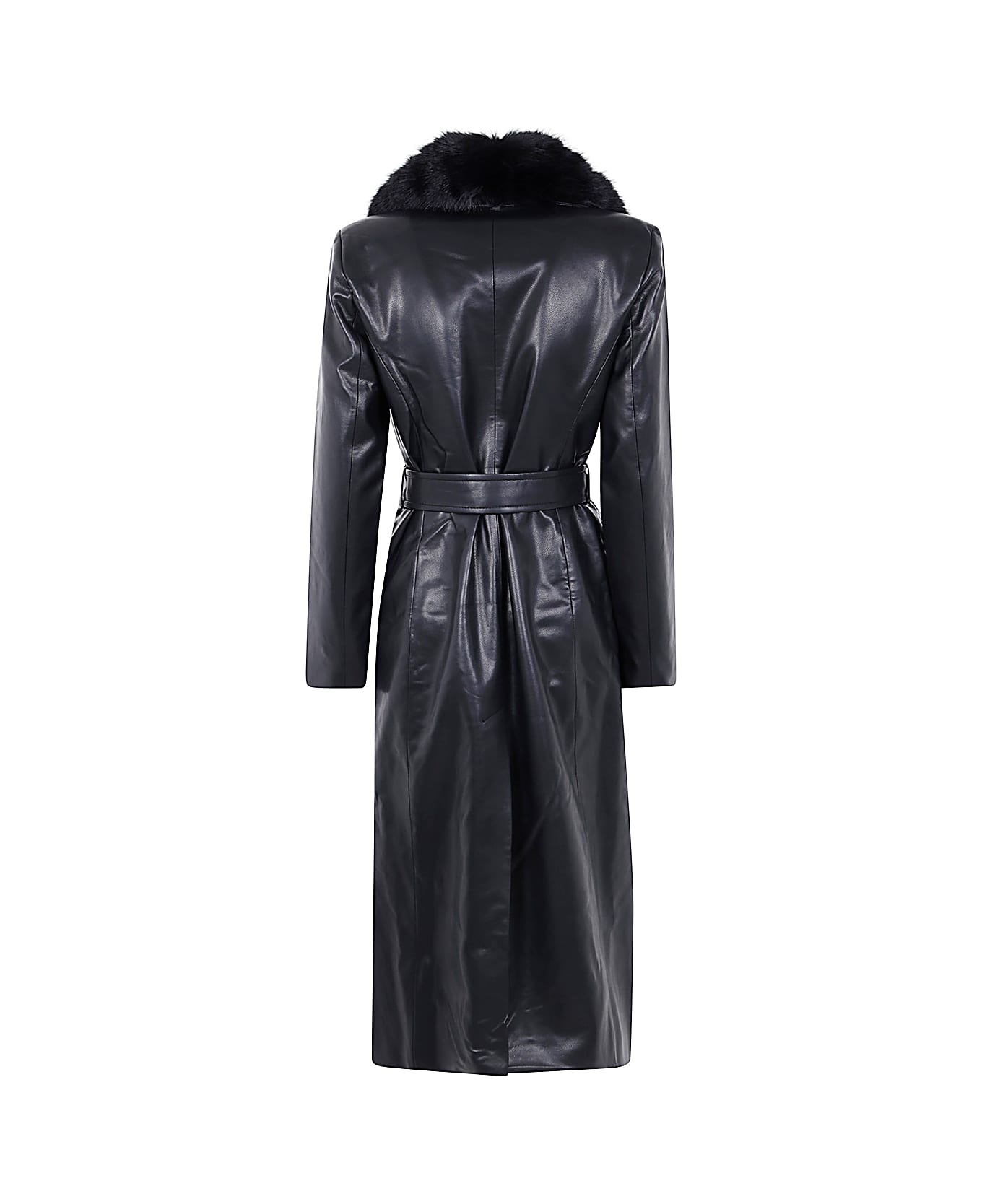 MICHAEL Michael Kors Faux Leather Robe Coat W Fx Fur Collar - Black